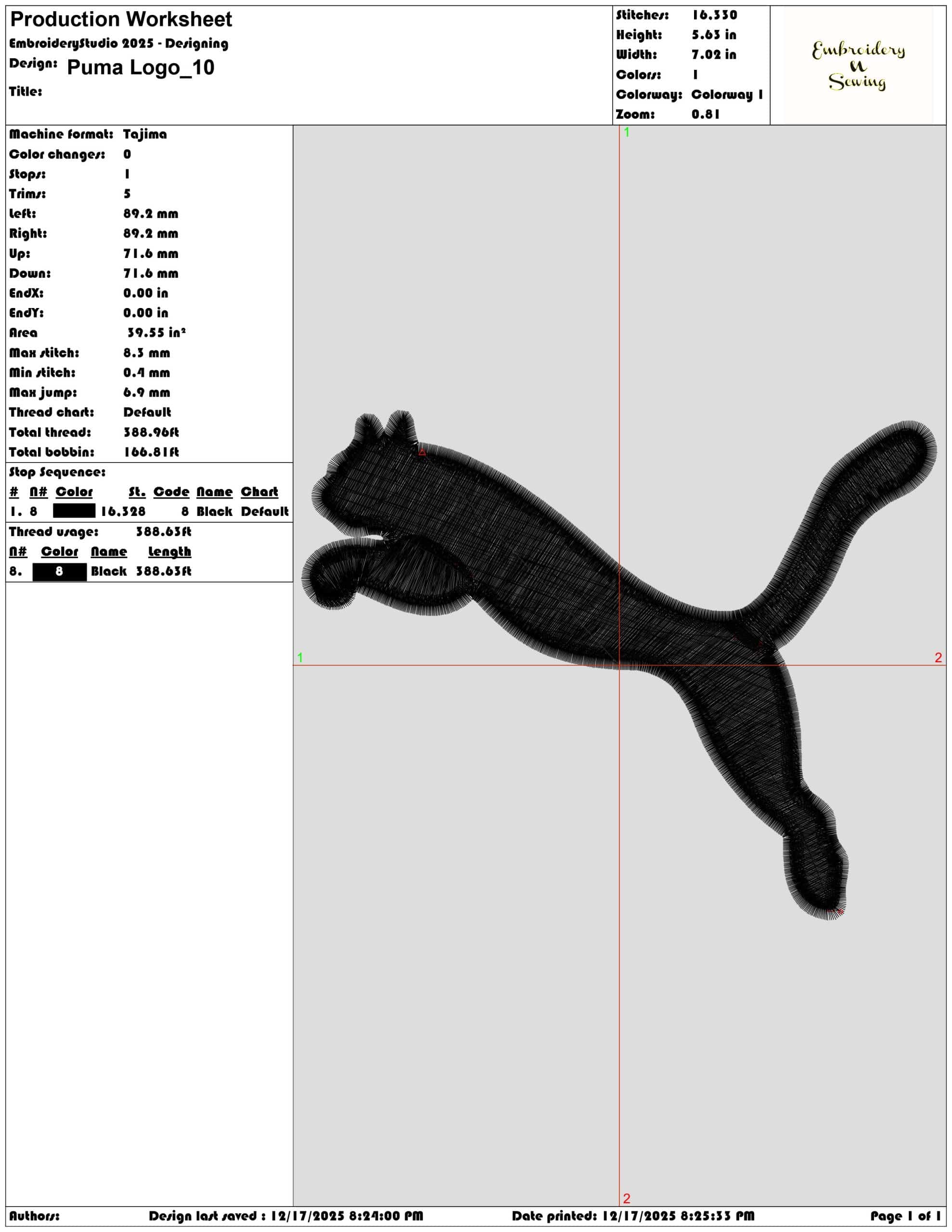 Puma Logo- Elegant embroidery design file - instant download — view 3
