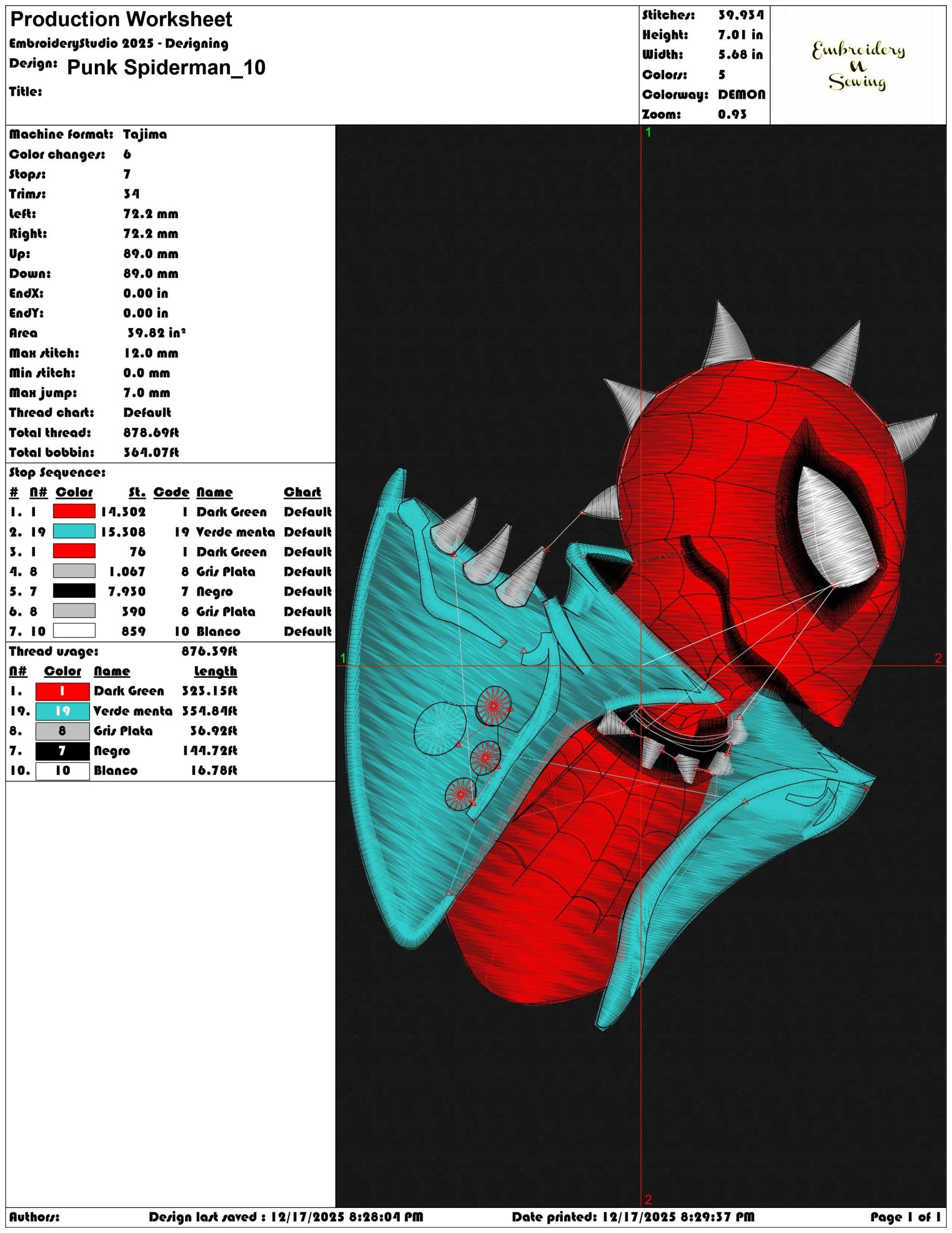 Punk Spiderman- Elegant embroidery design file - instant download — view 3