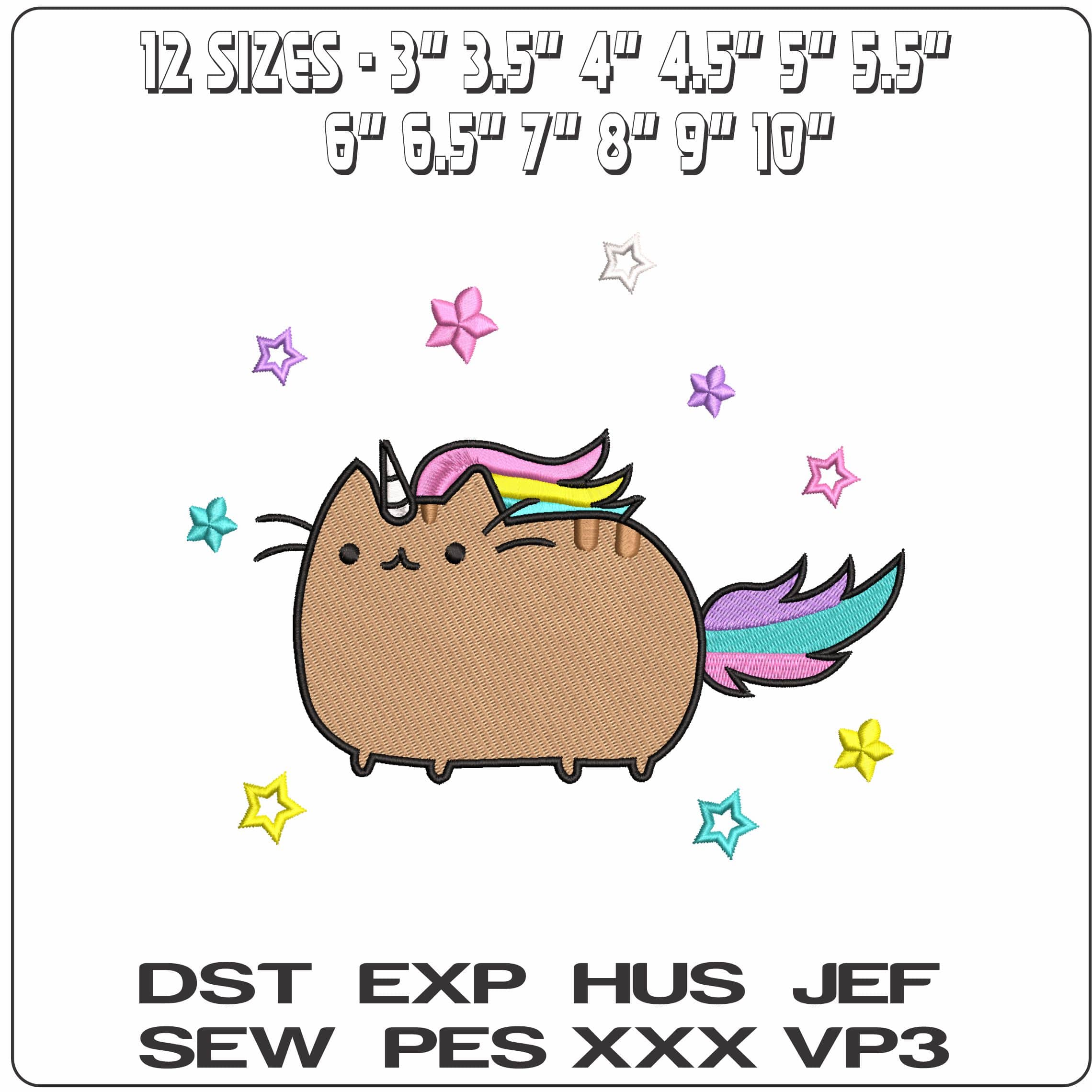 Pusheenicorn Pusheen the Cat- Elegant embroidery design file - instant download — view 2