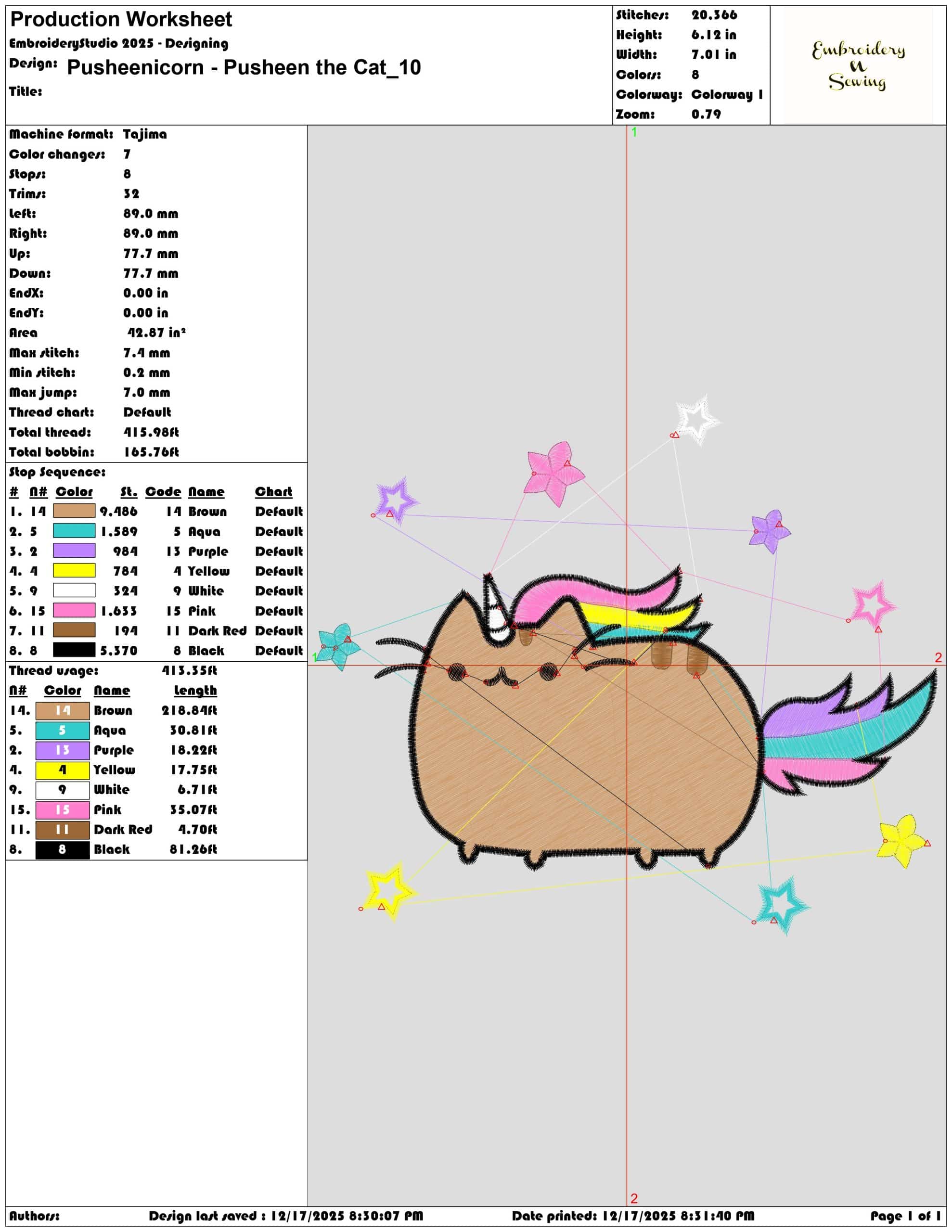 Pusheenicorn Pusheen the Cat- Elegant embroidery design file - instant download — view 3