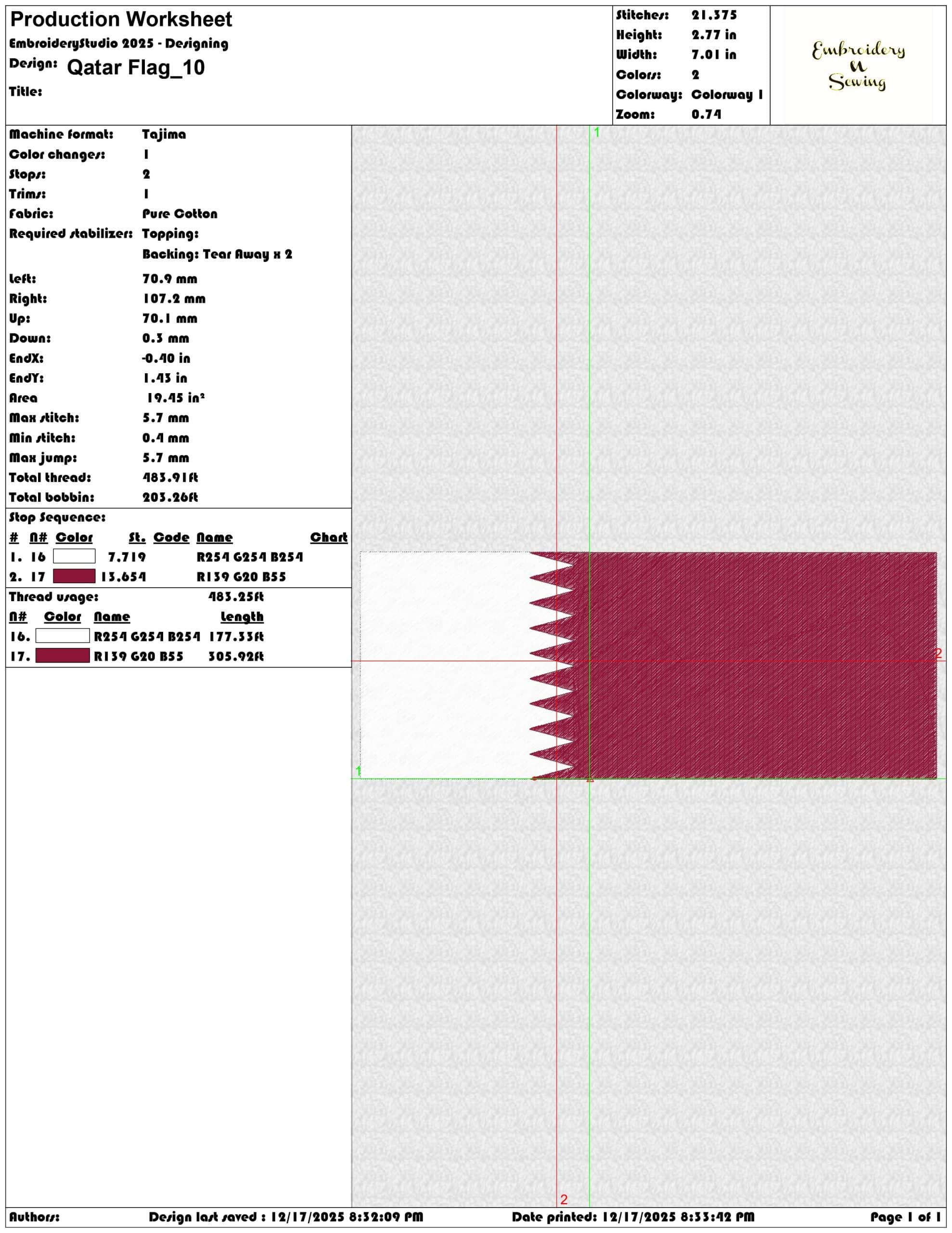 Qatar Flag- Elegant embroidery design file - instant download — view 3