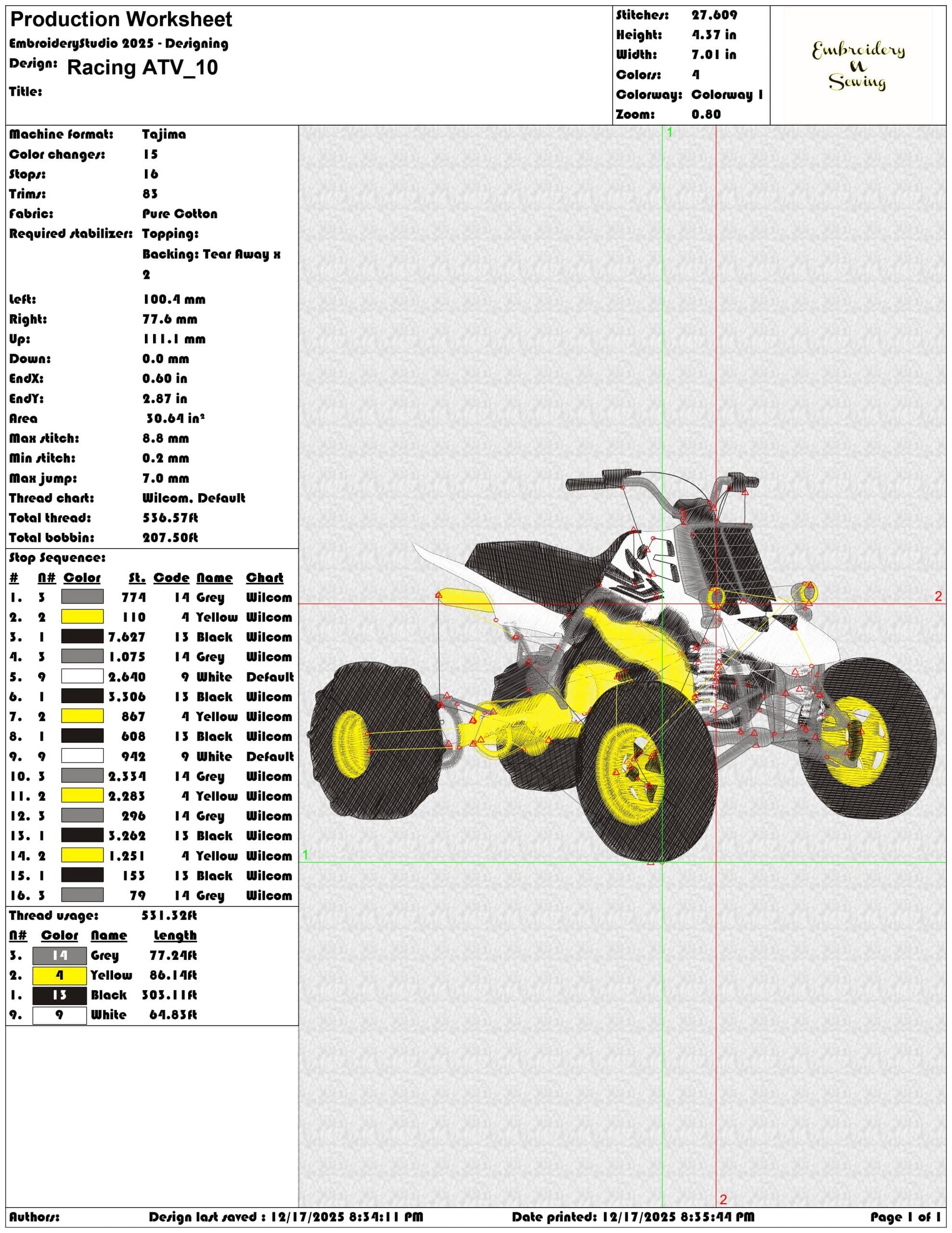 Racing ATV- Elegant embroidery design file - instant download — view 3