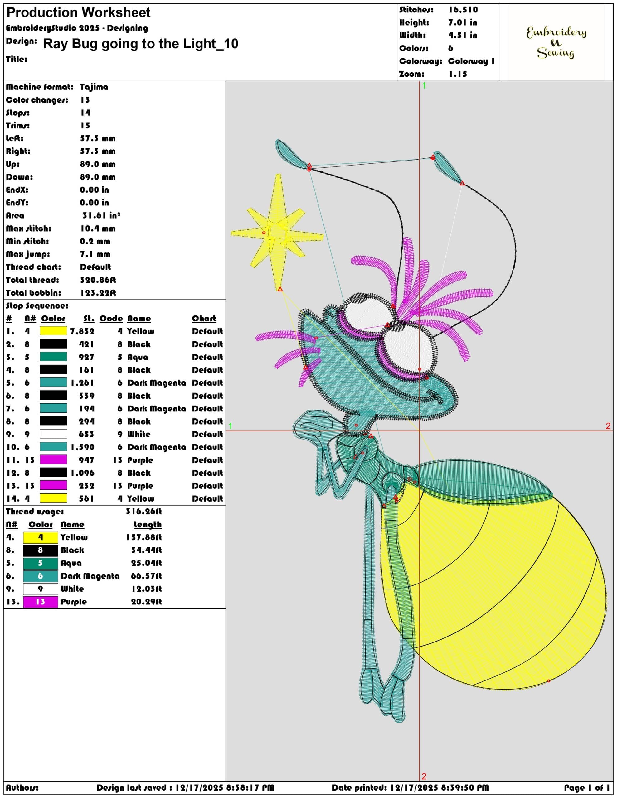 Ray Bug going to the Light- Elegant embroidery design file - instant download — view 3