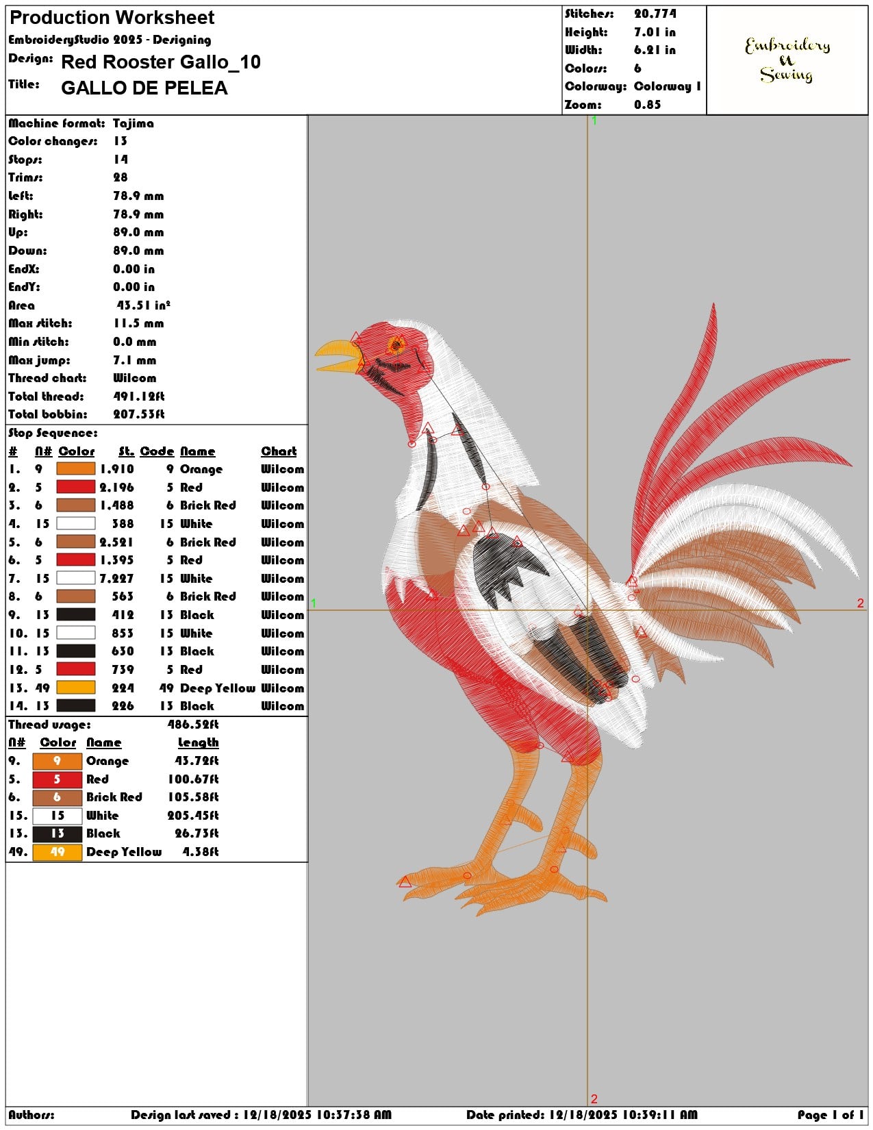 Red Rooster Gallo- Elegant embroidery design file - instant download — view 3