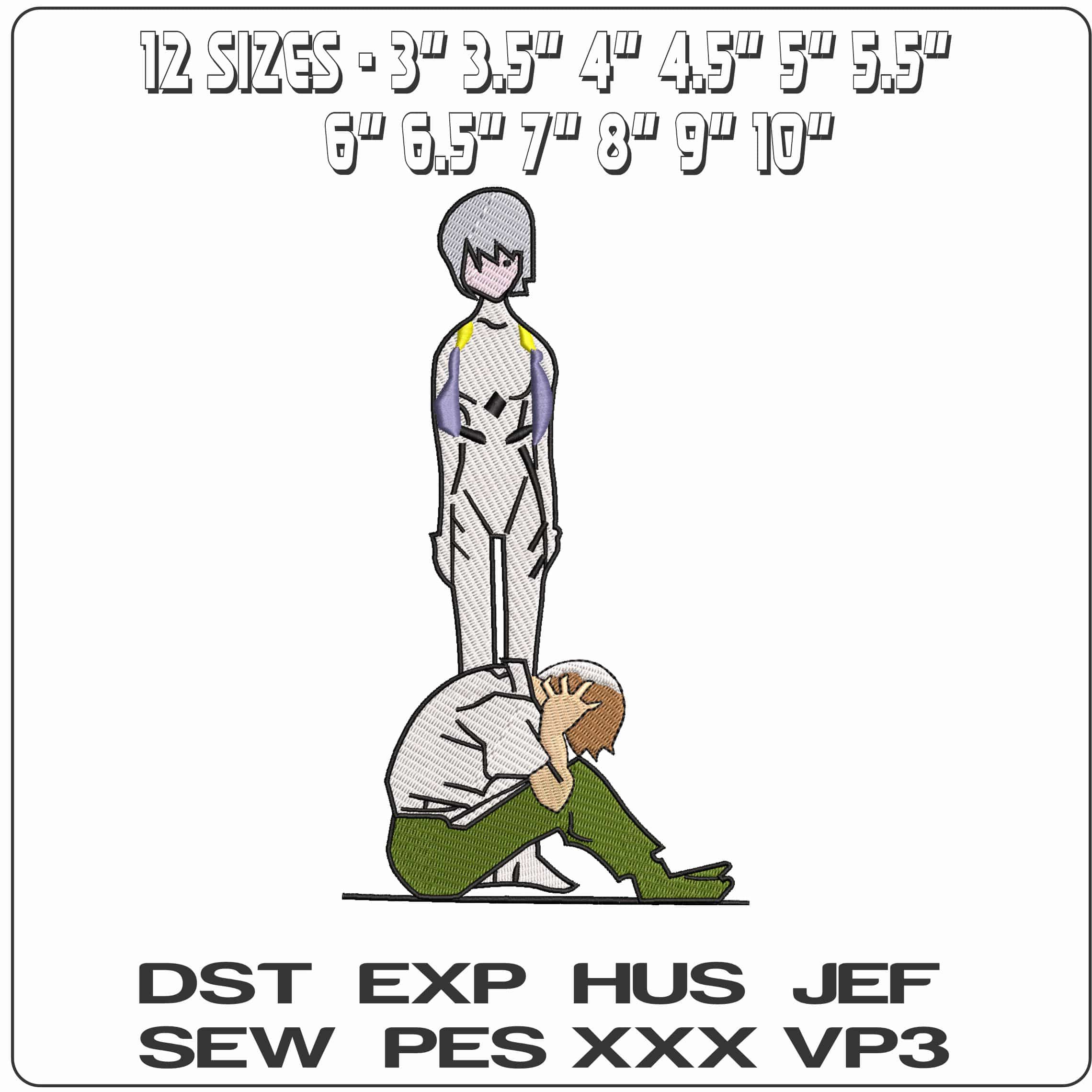 Rei Ayanami Shinji Ikari Neon Genesis Evangelion Anime- Elegant embroidery design file - instant download — view 2