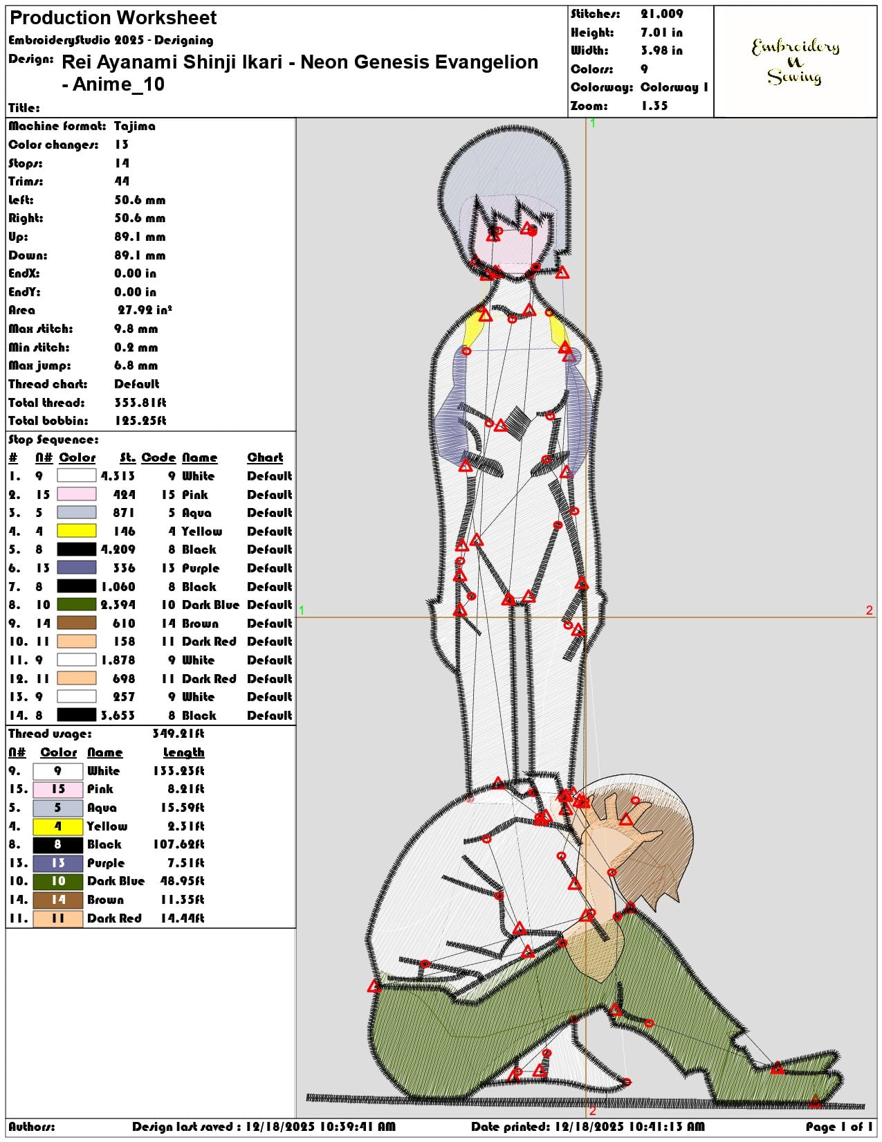 Rei Ayanami Shinji Ikari Neon Genesis Evangelion Anime- Elegant embroidery design file - instant download — view 3