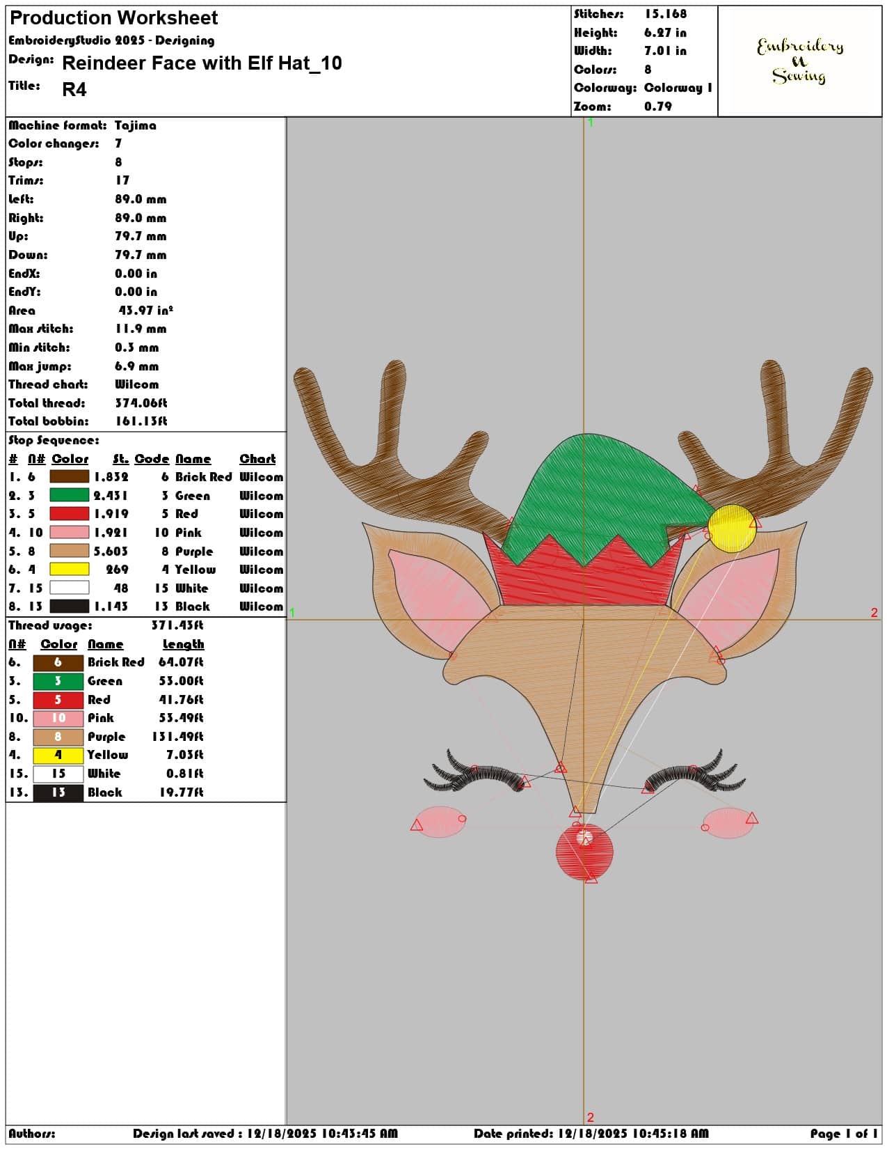 Reindeer Face with Elf Hat- Elegant embroidery design file - instant download — view 3