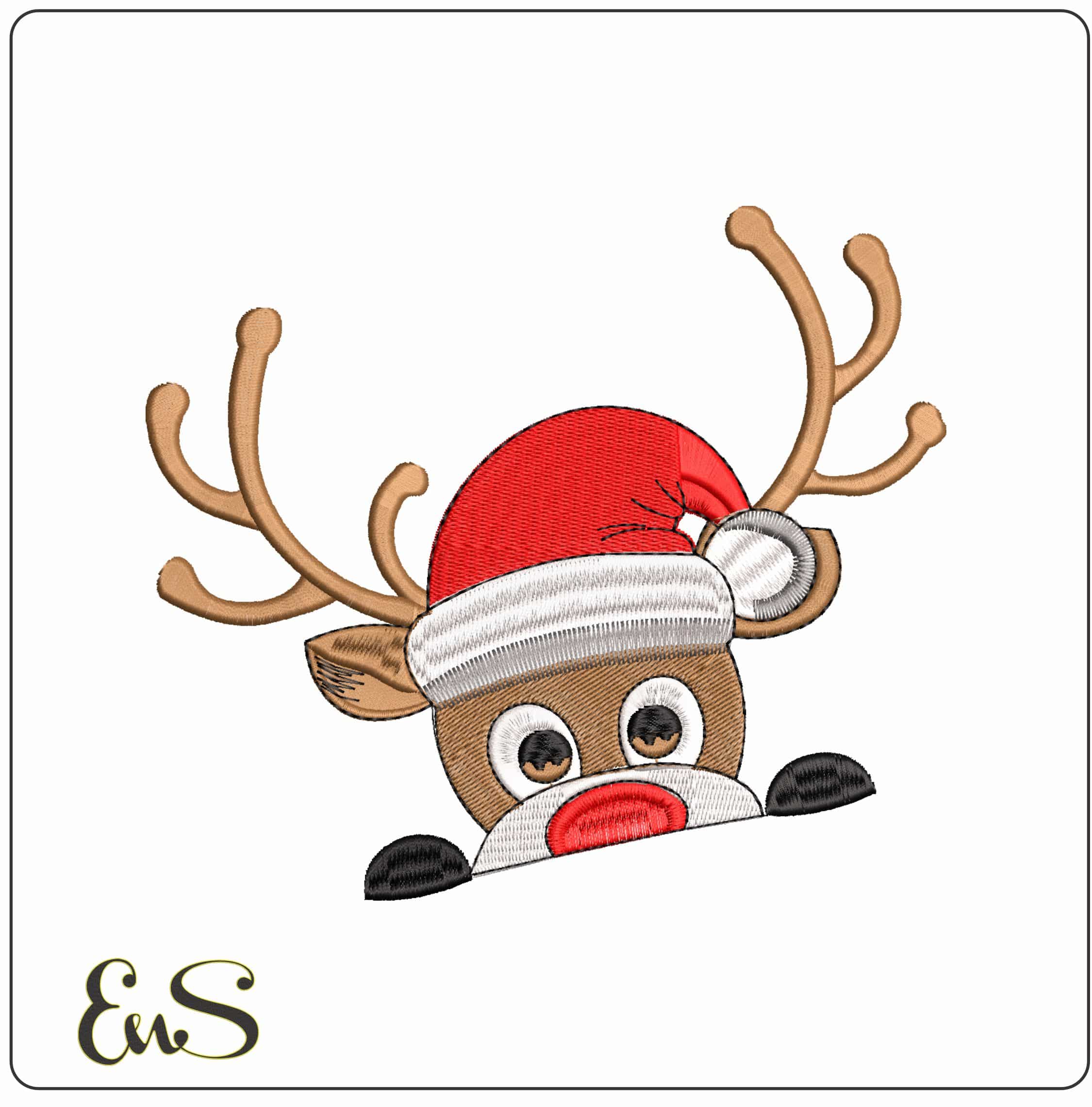 Reindeer Face with Santa Hat- Elegant embroidery design file - instant download