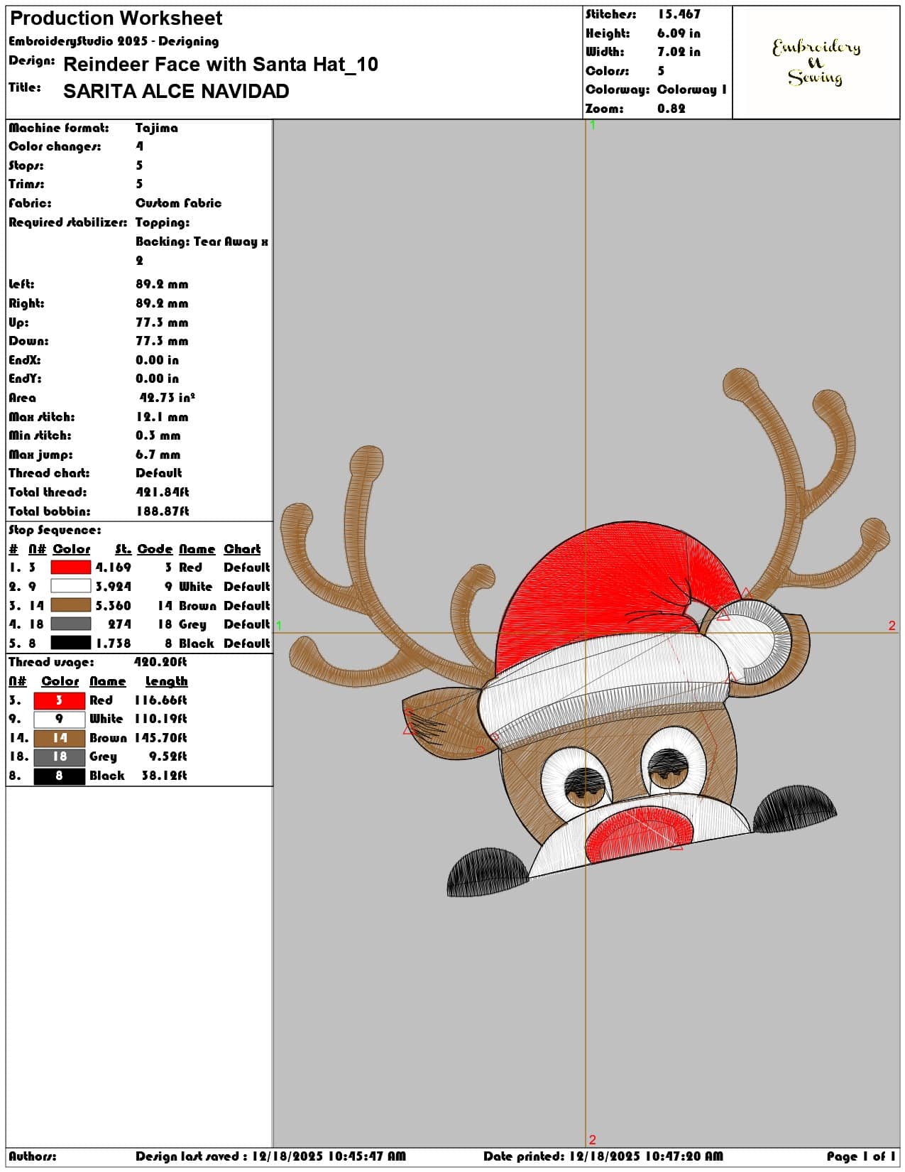 Reindeer Face with Santa Hat- Elegant embroidery design file - instant download — view 3