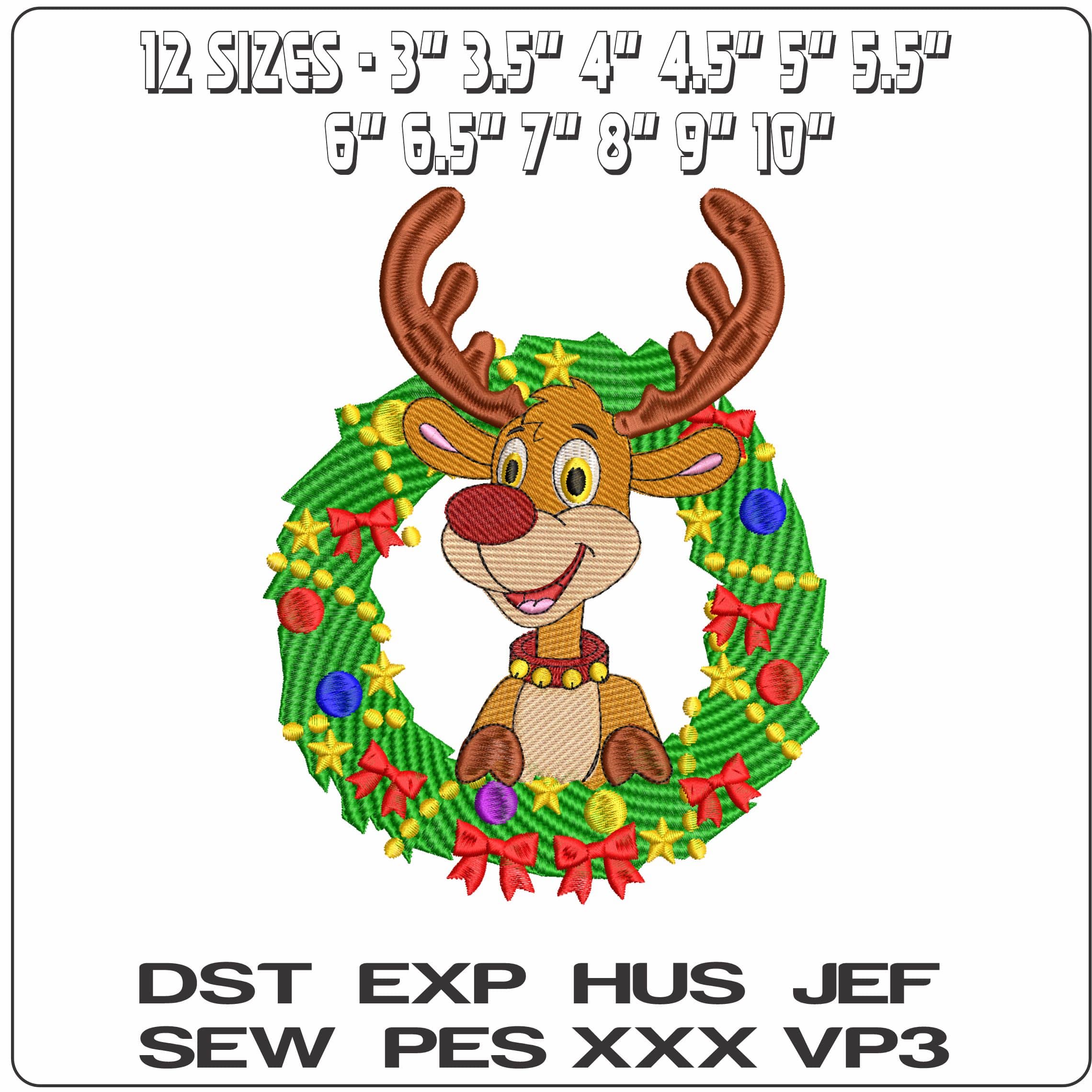 Reindeer in Christmas Wreath- Elegant embroidery design file - instant download — view 2