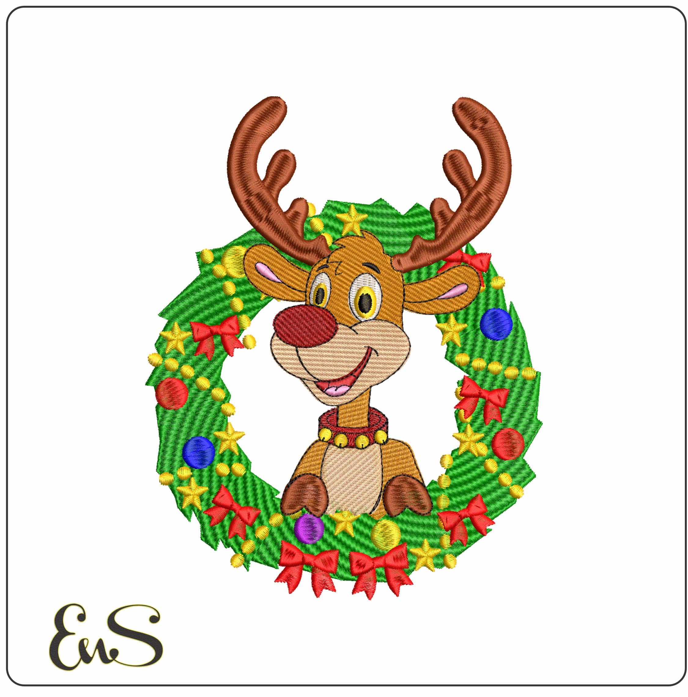 Reindeer in Christmas Wreath- Elegant embroidery design file - instant download