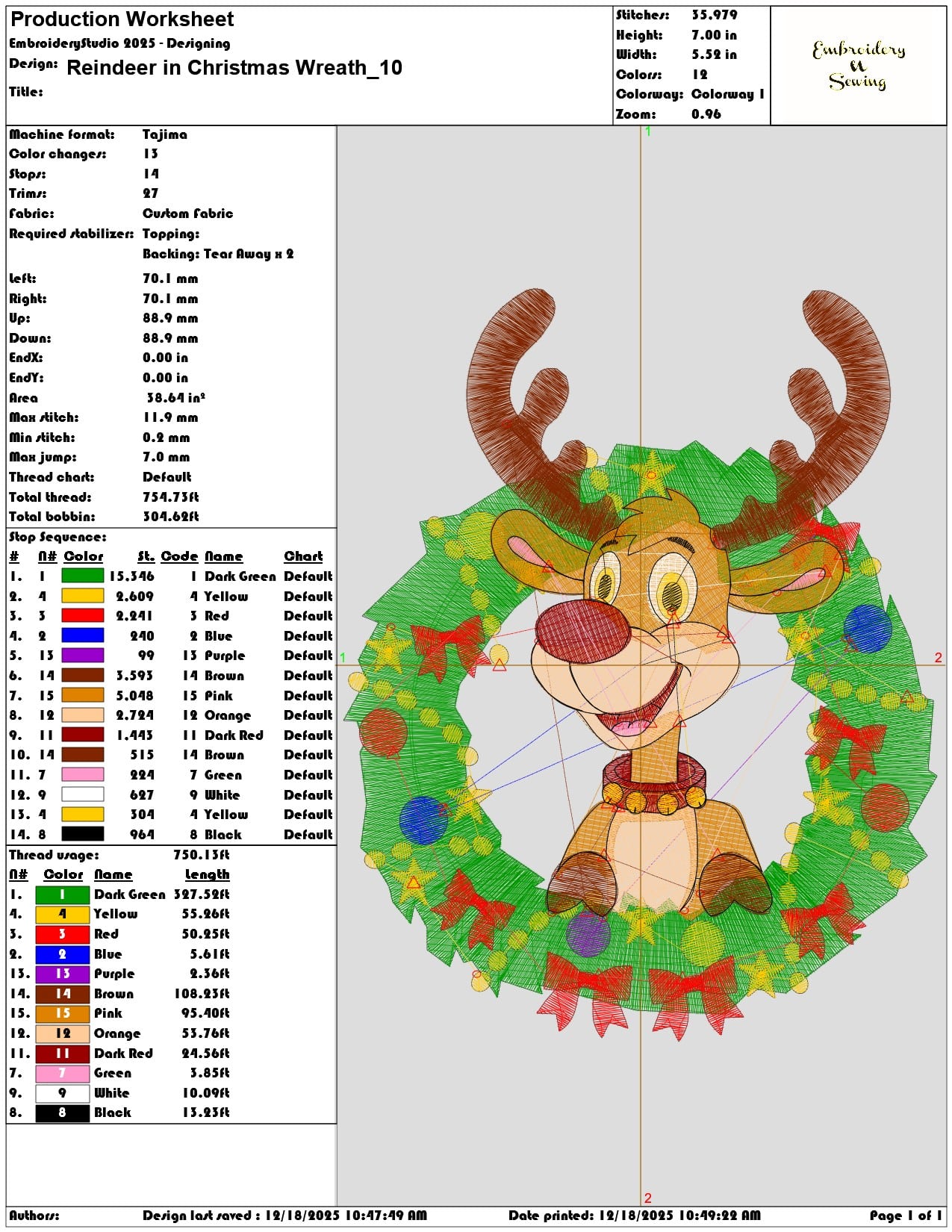 Reindeer in Christmas Wreath- Elegant embroidery design file - instant download — view 3