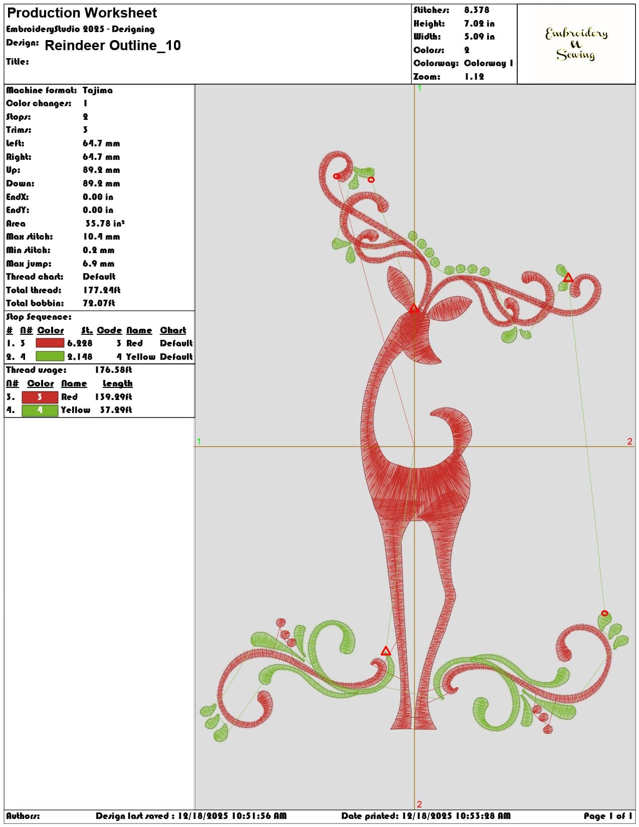Reindeer Outline- Elegant embroidery design file - instant download — view 3