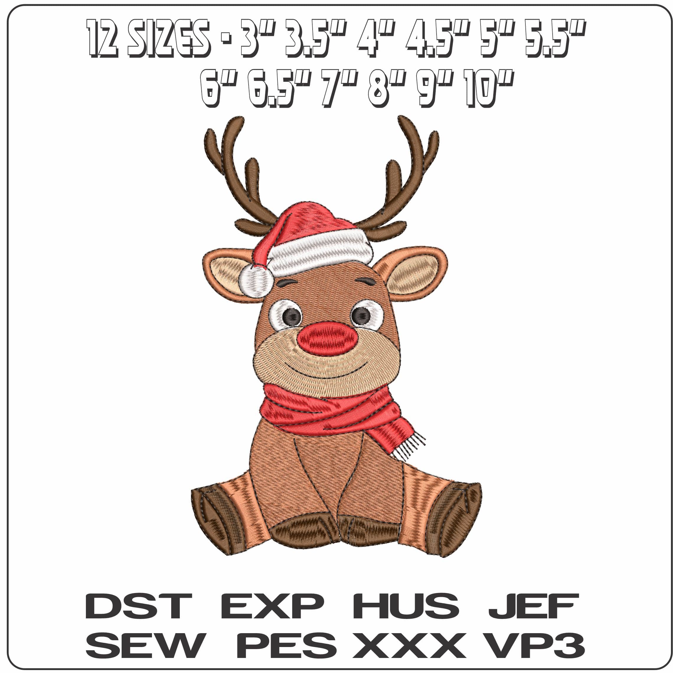 Reindeer with Hat and Scarf- Elegant embroidery design file - instant download — view 2