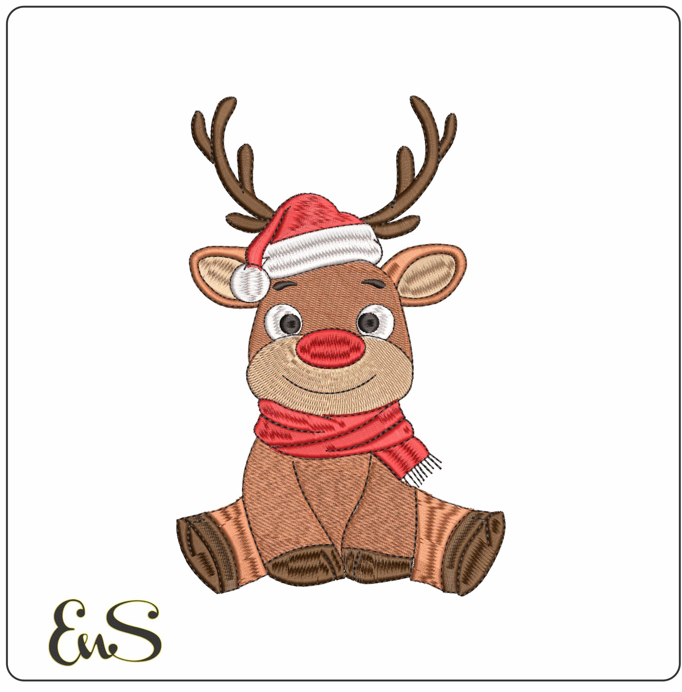 Reindeer with Hat and Scarf- Elegant embroidery design file - instant download