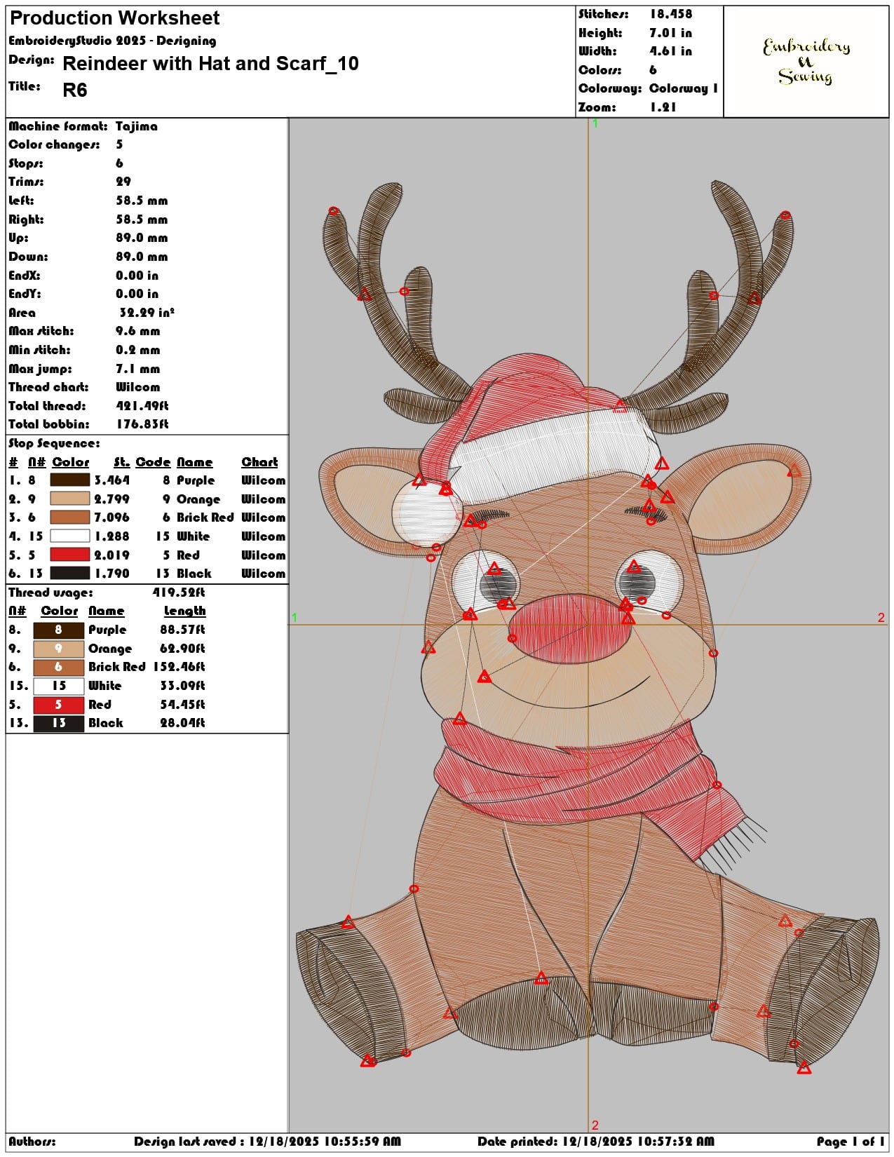 Reindeer with Hat and Scarf- Elegant embroidery design file - instant download — view 3
