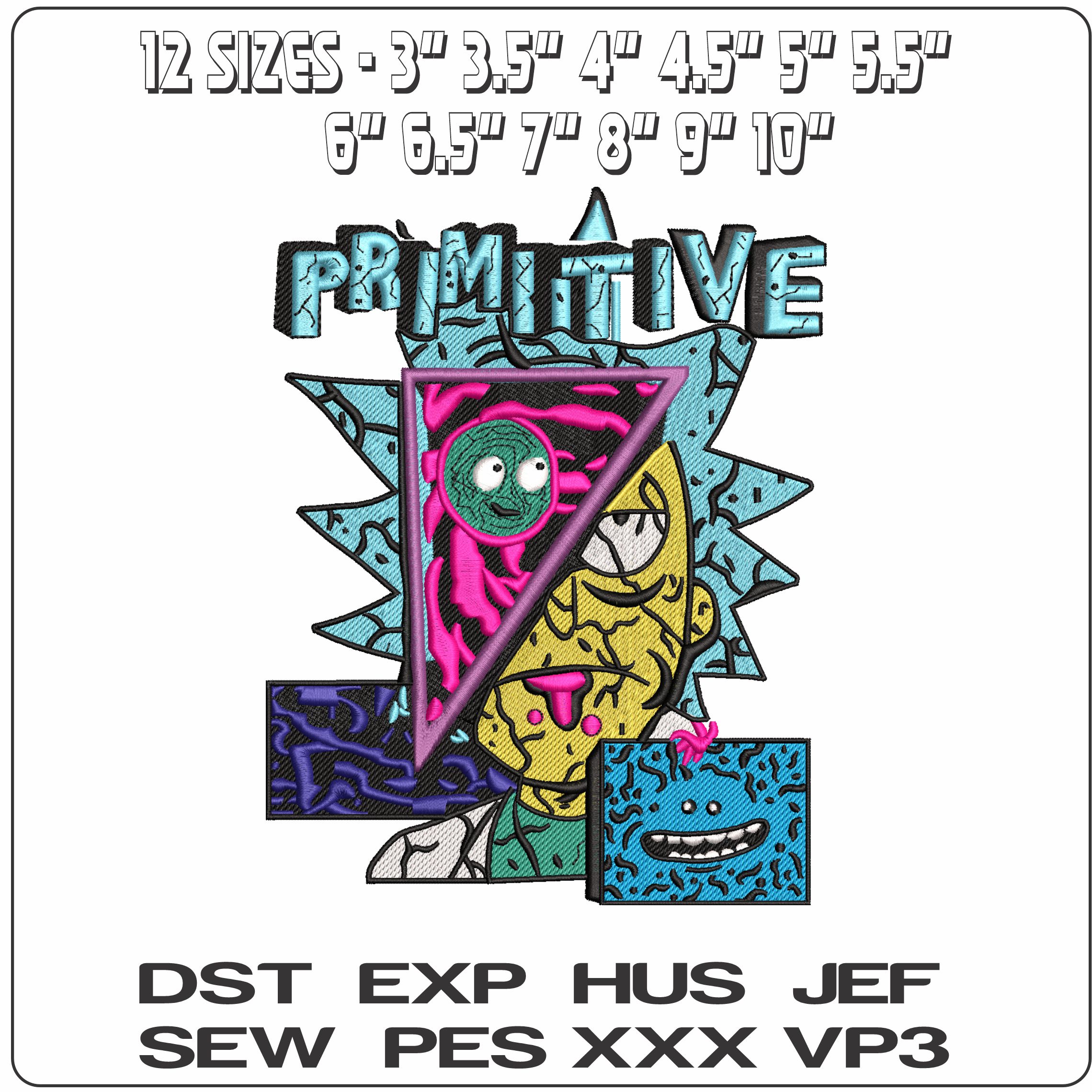 Ricky and Morty Primitive- Elegant embroidery design file - instant download — view 2