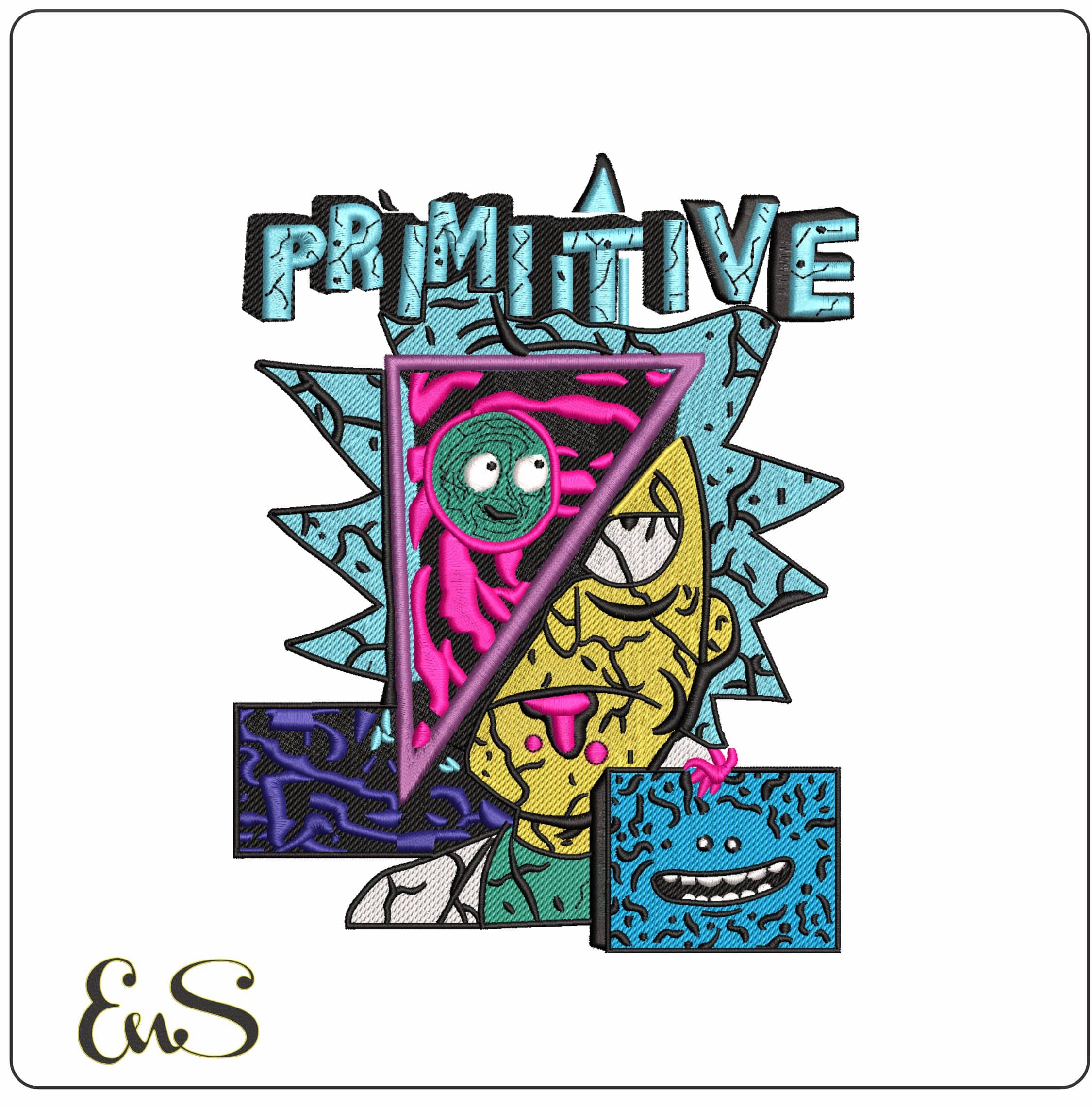 Ricky and Morty Primitive- Elegant embroidery design file - instant download