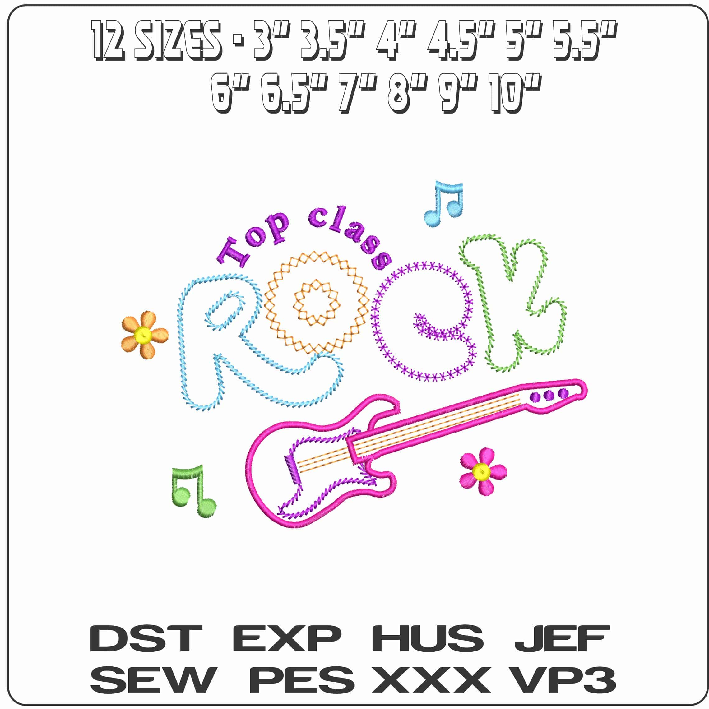 Rock Top Class Electric Guitar- Elegant embroidery design file - instant download — view 2