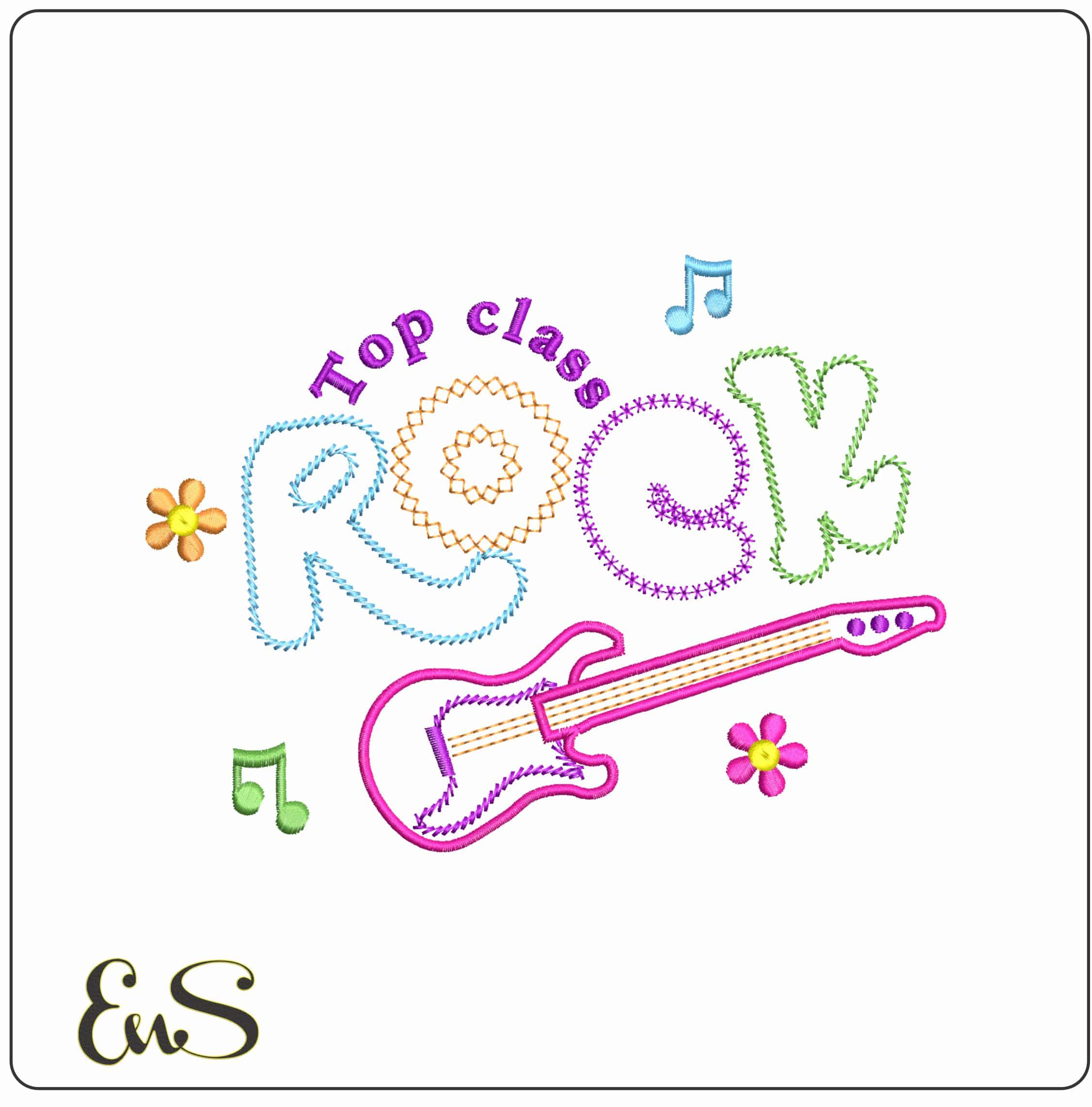 Rock Top Class Electric Guitar- Elegant embroidery design file - instant download