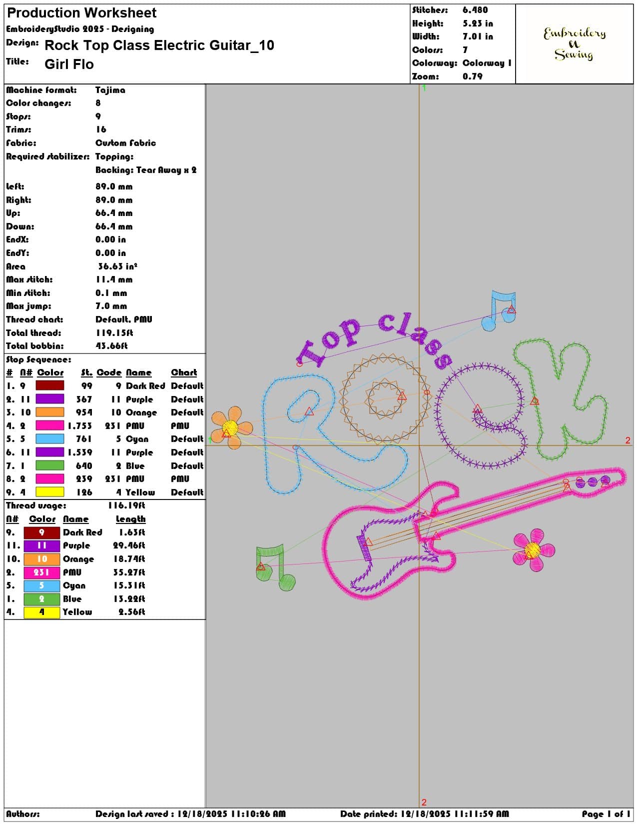 Rock Top Class Electric Guitar- Elegant embroidery design file - instant download — view 3