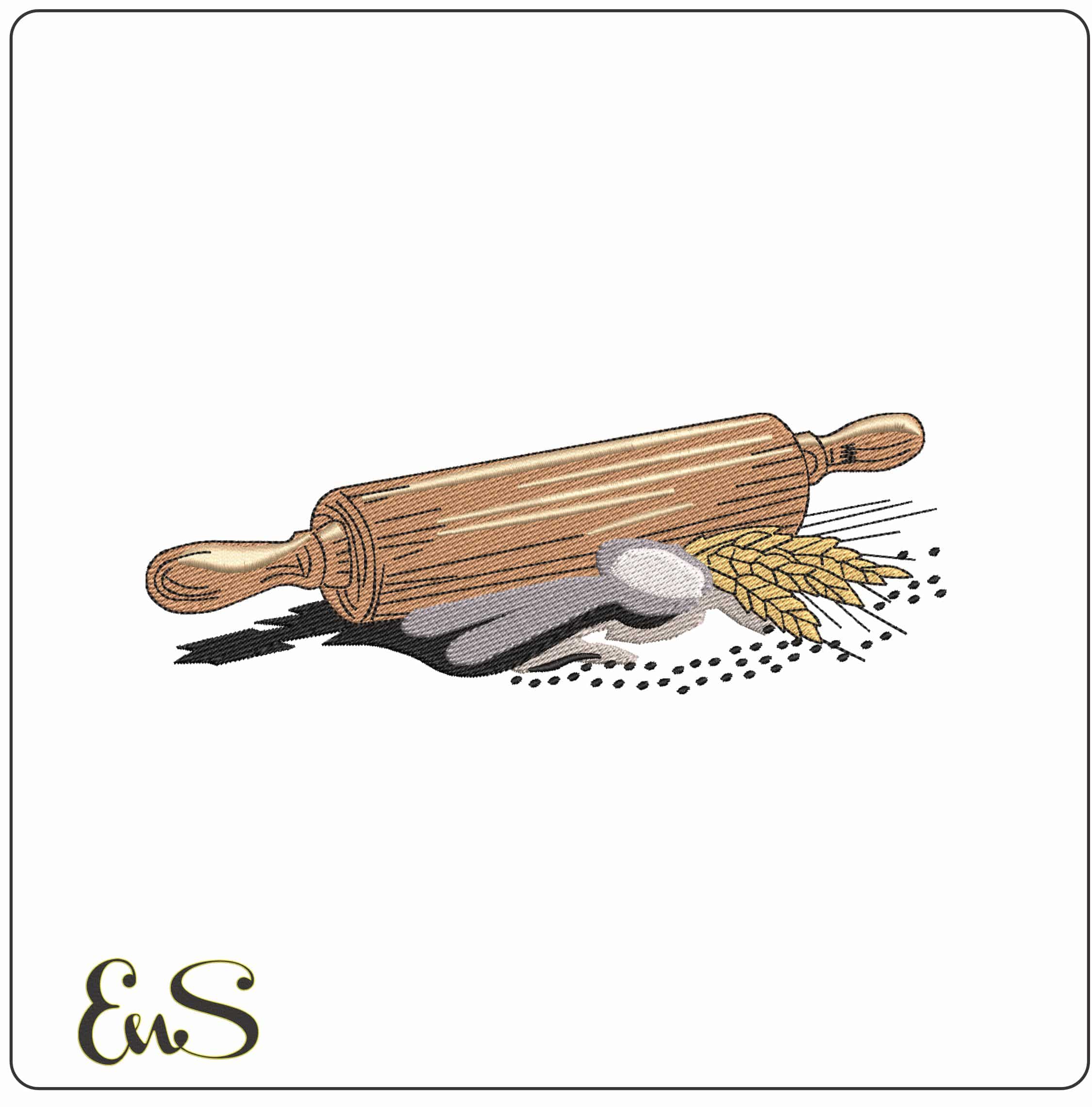 Rolling pin flour and wheat- Elegant embroidery design file - instant download