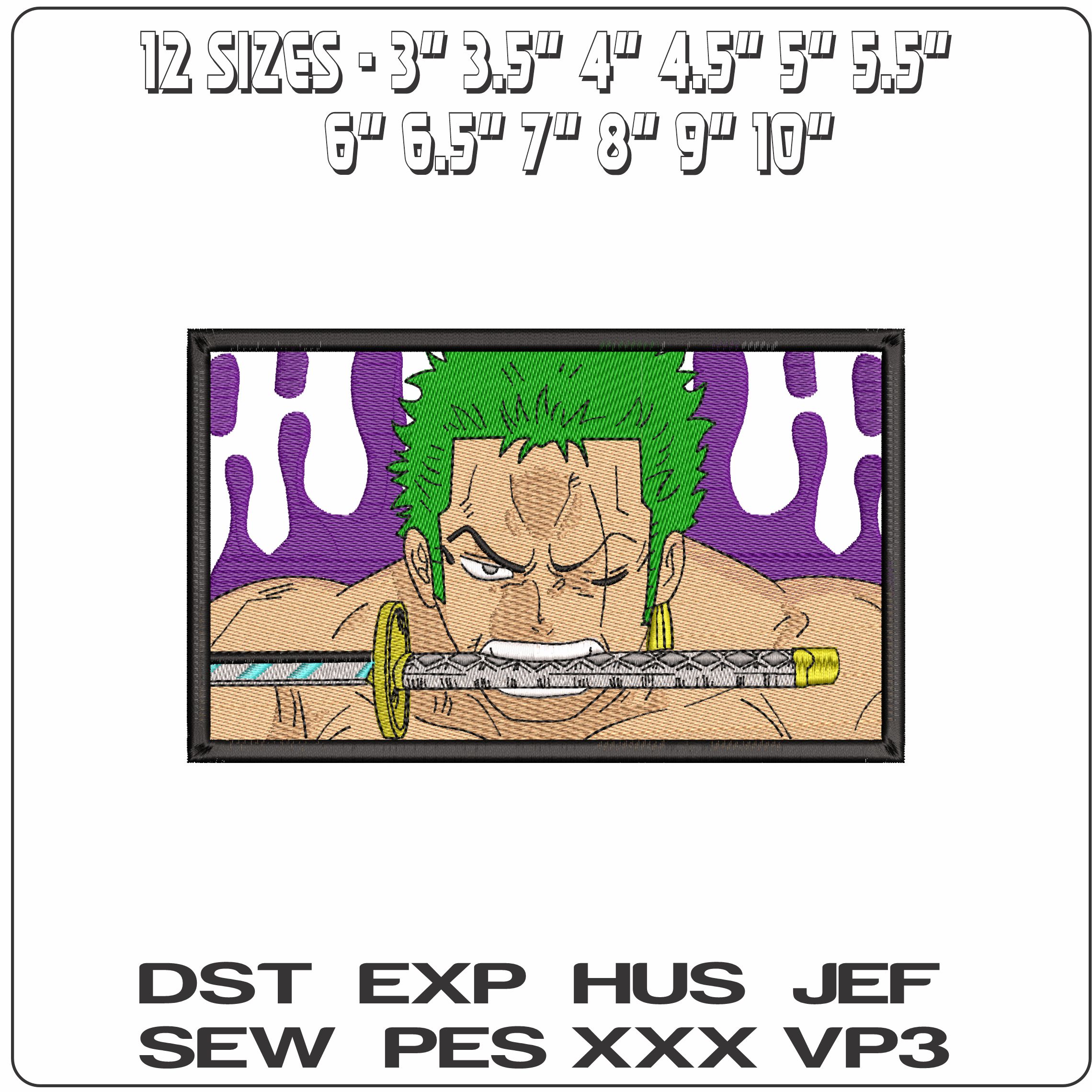 Roronoa Zoro Sword in Mouth Frame One Piece Anime- Elegant embroidery design file - instant download — view 2
