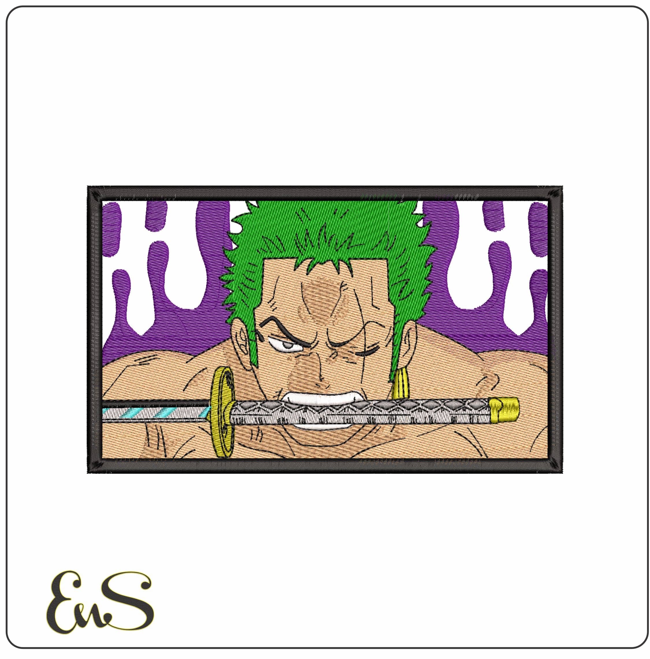 Roronoa Zoro Sword in Mouth Frame One Piece Anime- Elegant embroidery design file - instant download
