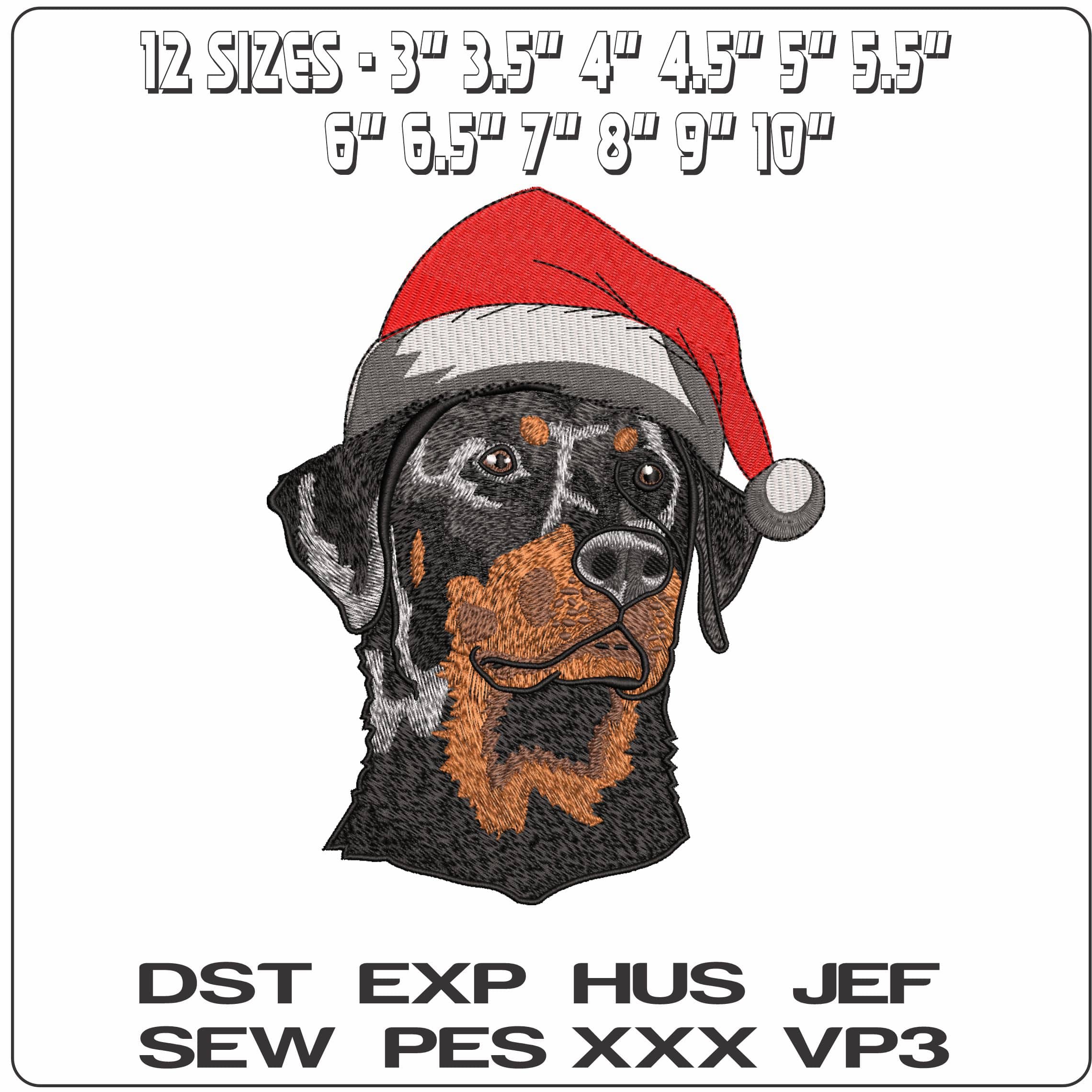 Rotweiler dog head Christmas Hat- Elegant embroidery design file - instant download — view 2