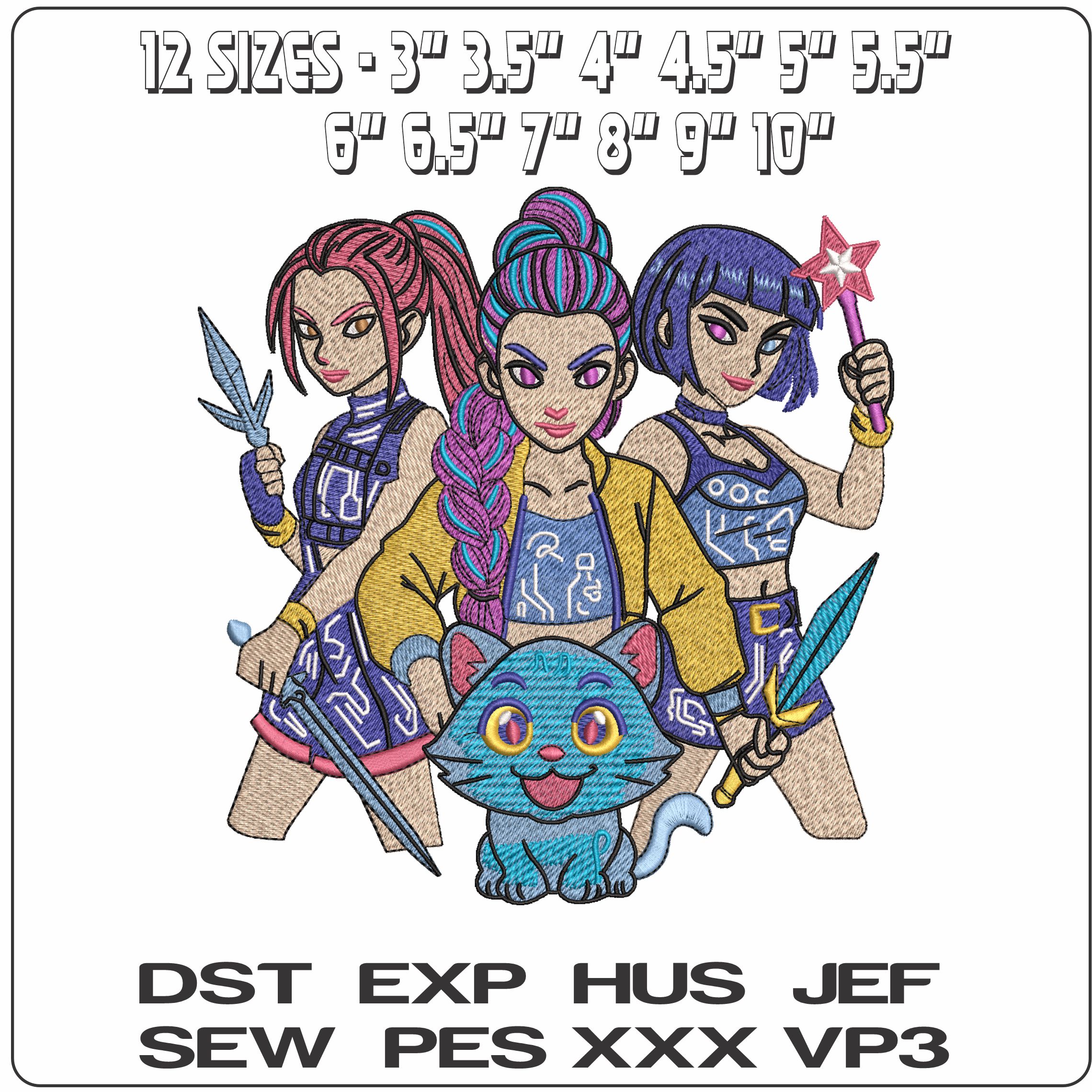 Rumi Mira Zoey HUNTRIX Demon Hunter K Pop- Elegant embroidery design file - instant download — view 2