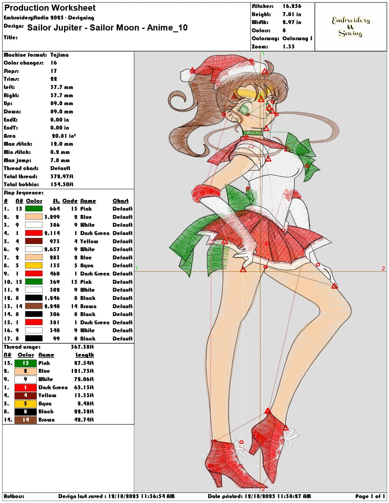 Sailor Jupiter Sailor Moon Anime- Elegant embroidery design file - instant download — view 3