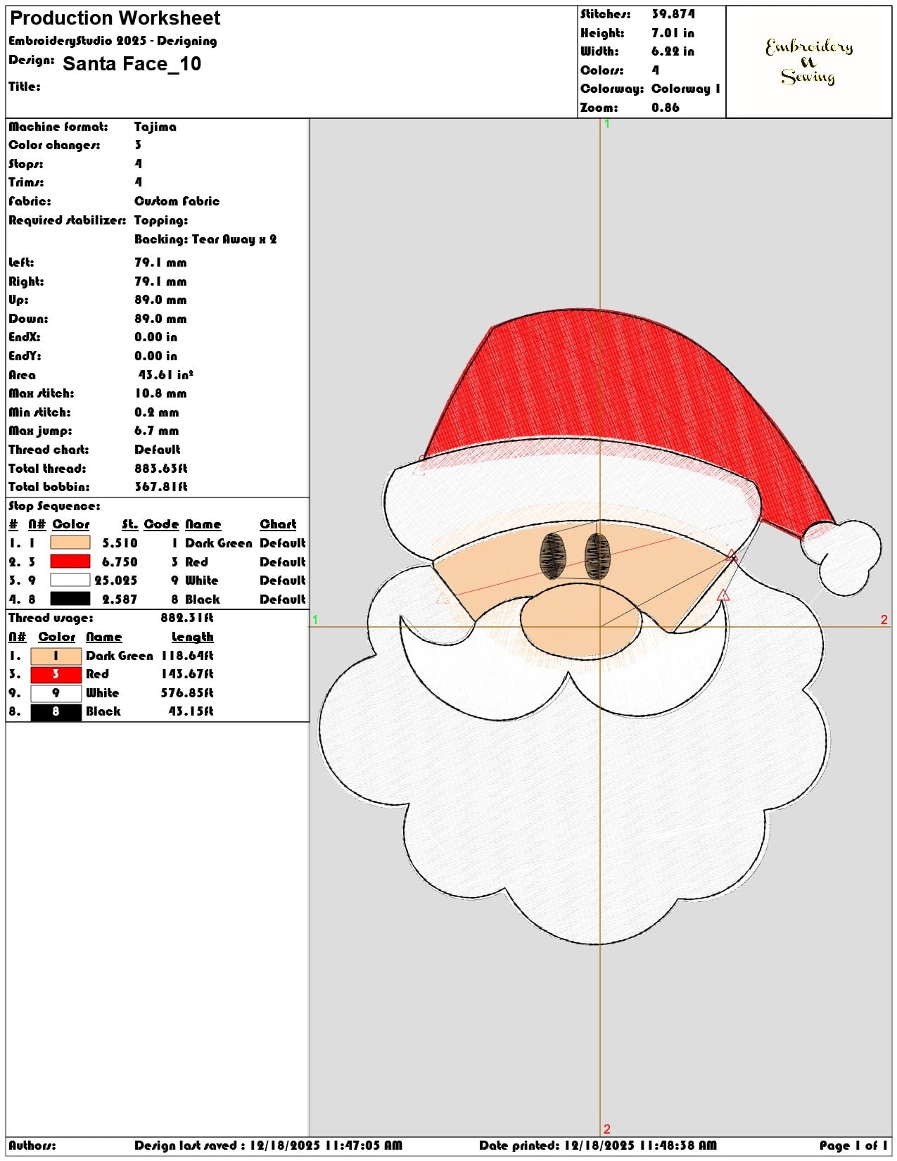 Santa Face- Elegant embroidery design file - instant download — view 3