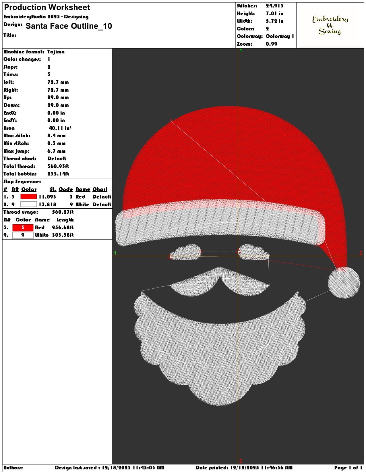 Santa Face Outline- Elegant embroidery design file - instant download — view 3