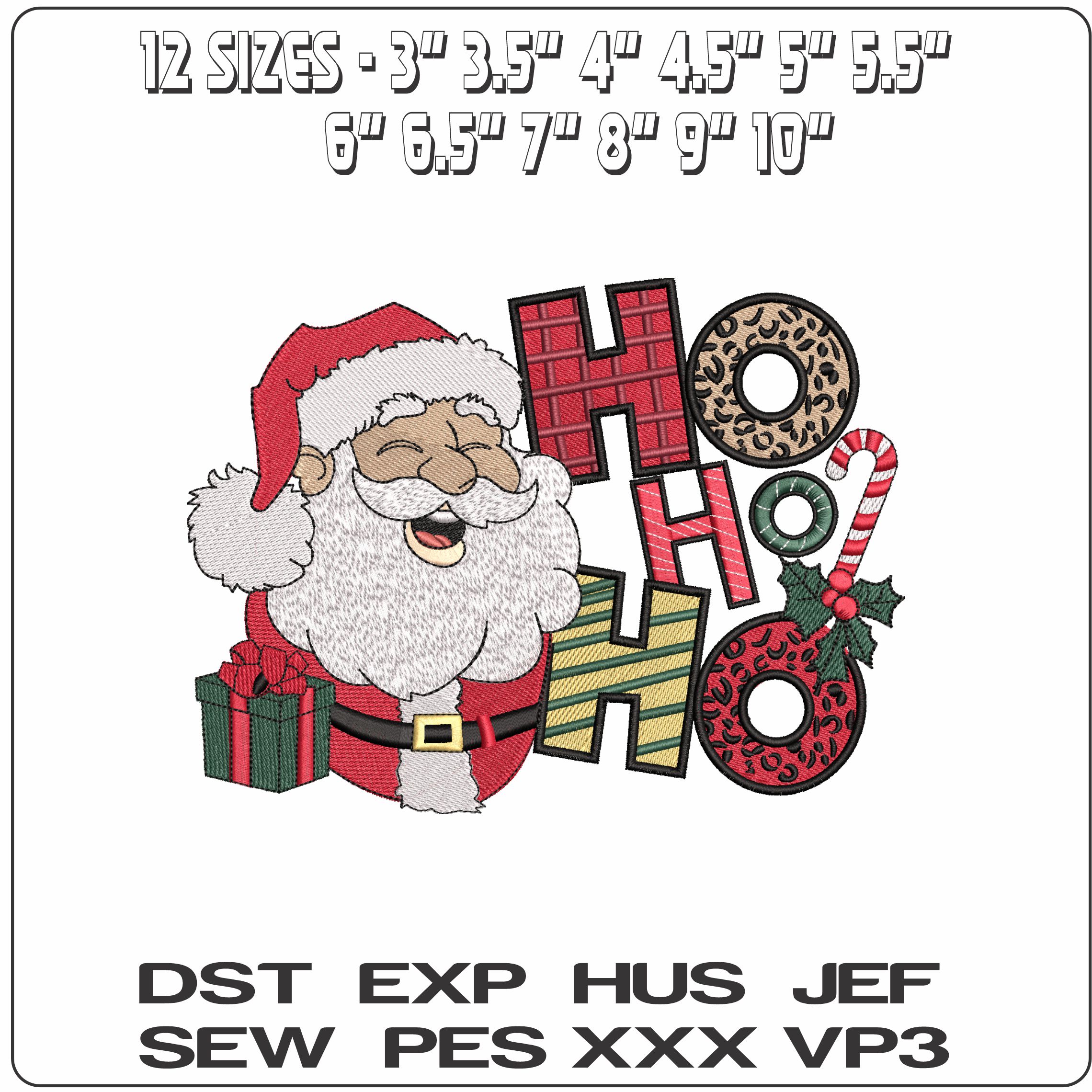 Santa Head Ho Ho Ho- Elegant embroidery design file - instant download — view 2
