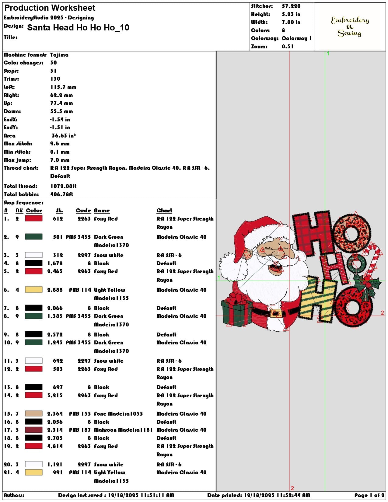 Santa Head Ho Ho Ho- Elegant embroidery design file - instant download — view 3