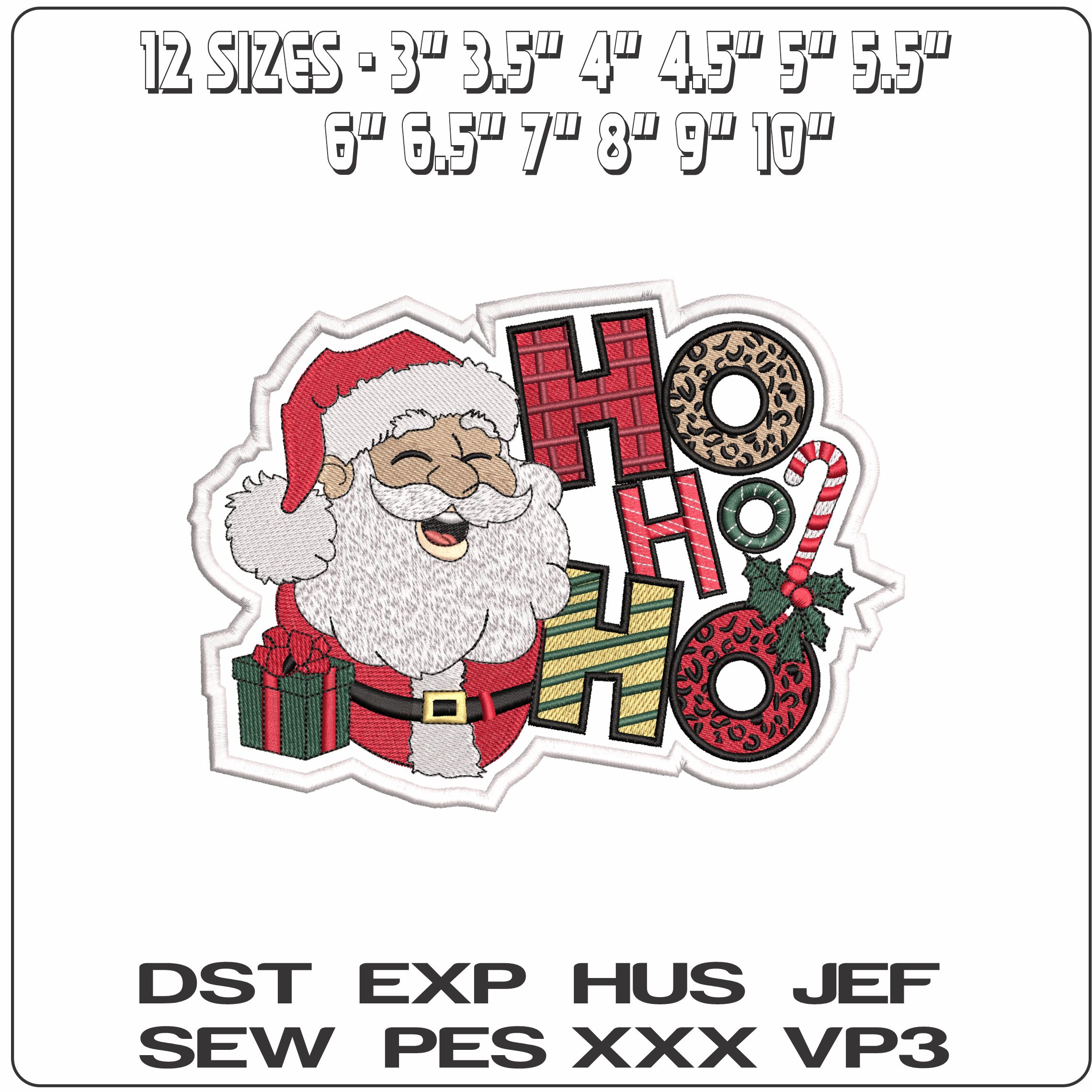 Santa Head Ho Ho Ho Outline- Elegant embroidery design file - instant download — view 2