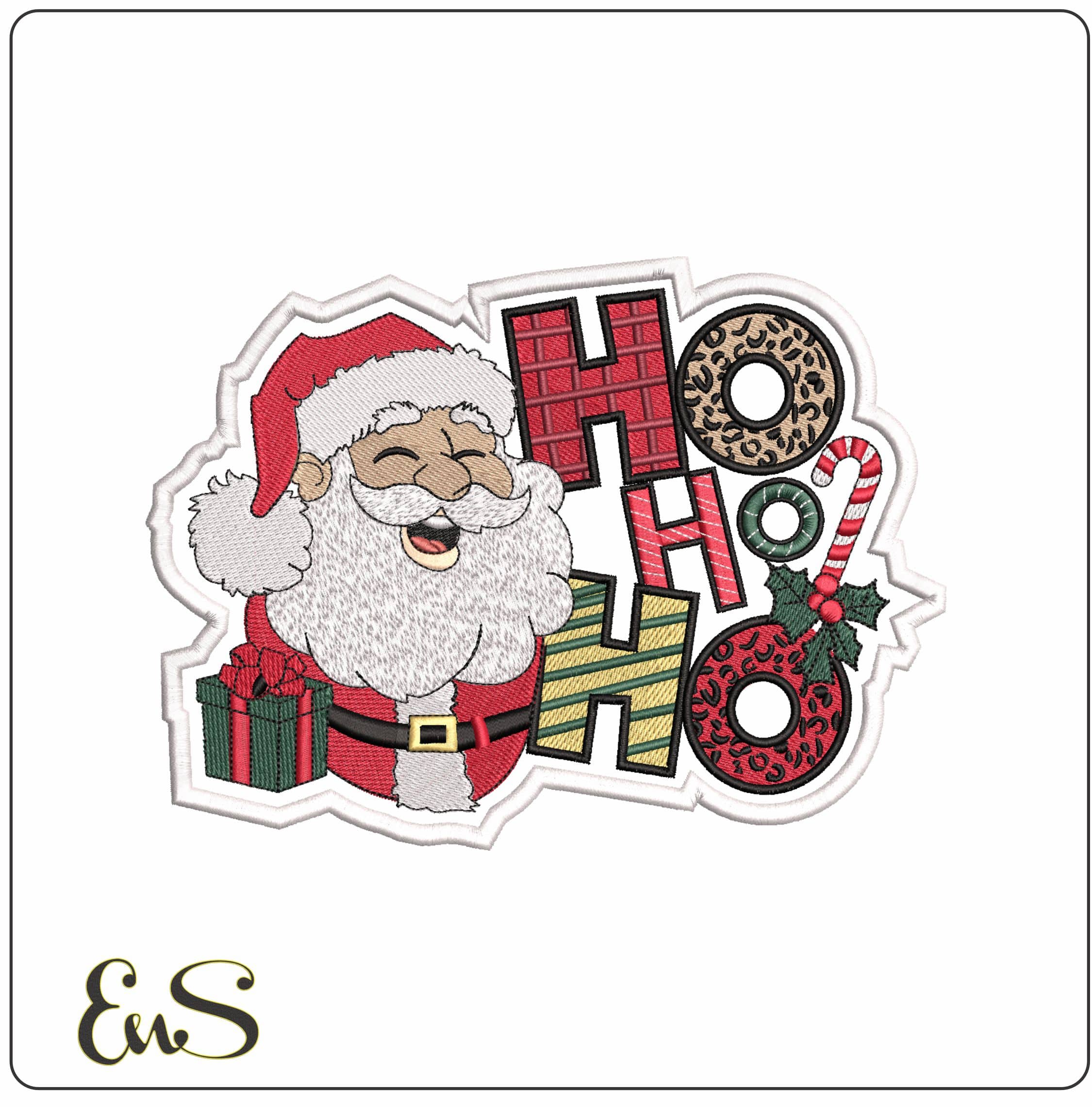 Santa Head Ho Ho Ho Outline- Elegant embroidery design file - instant download