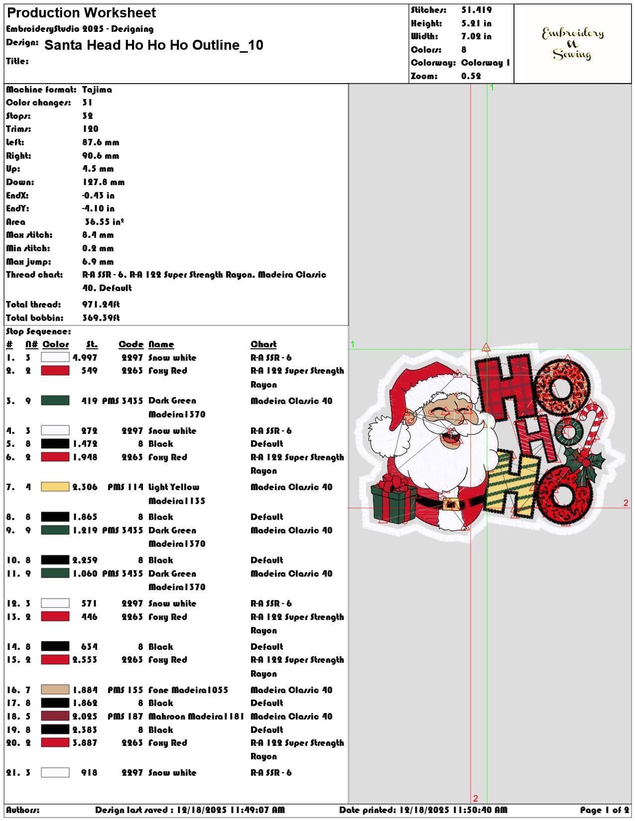 Santa Head Ho Ho Ho Outline- Elegant embroidery design file - instant download — view 3