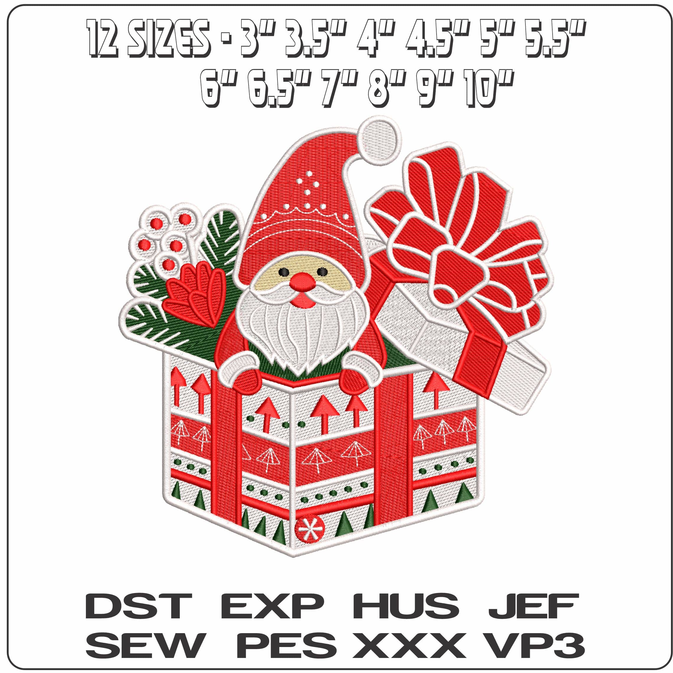 Santa in A Christmas Present- Elegant embroidery design file - instant download — view 2