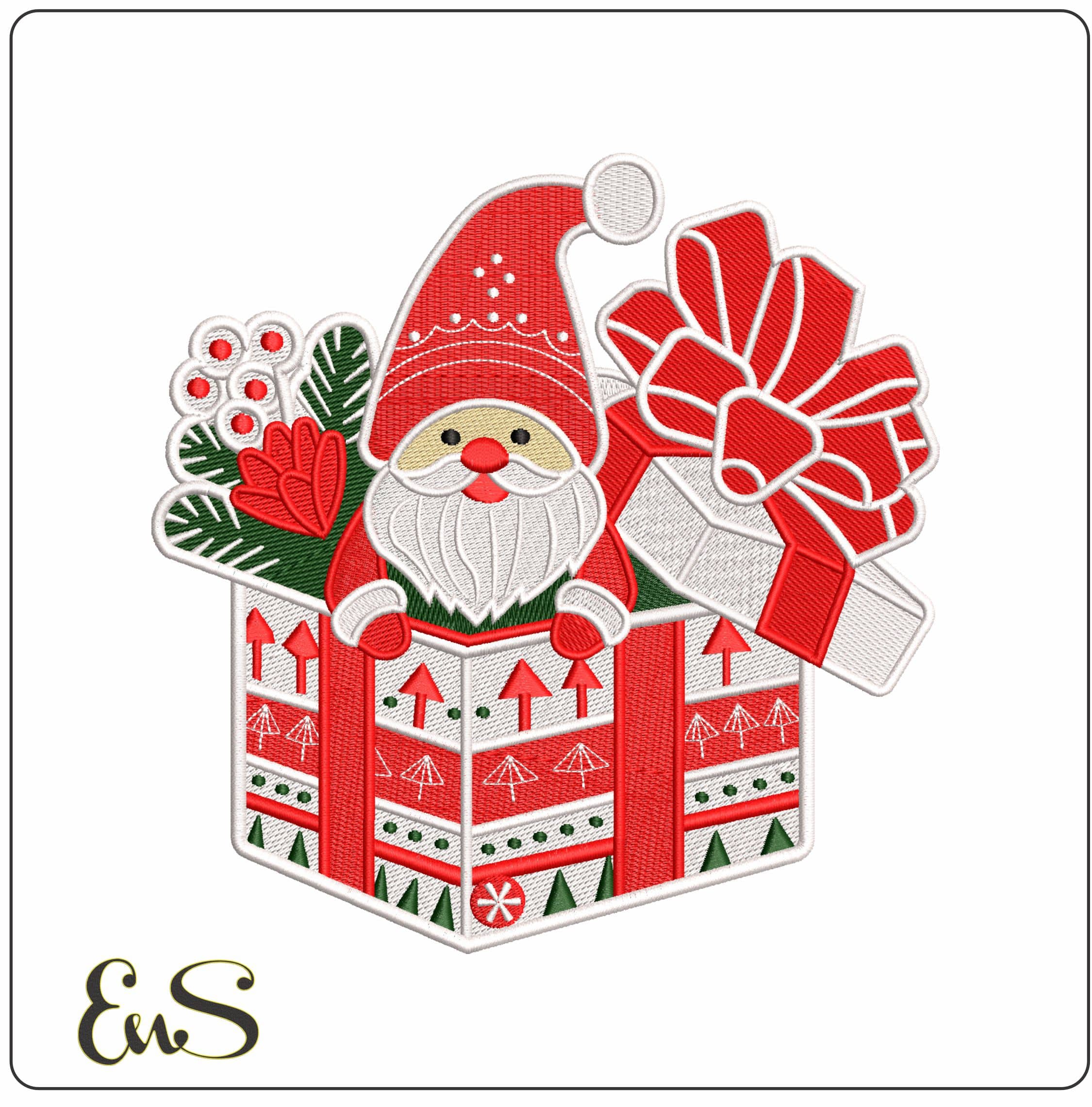 Santa in A Christmas Present- Elegant embroidery design file - instant download