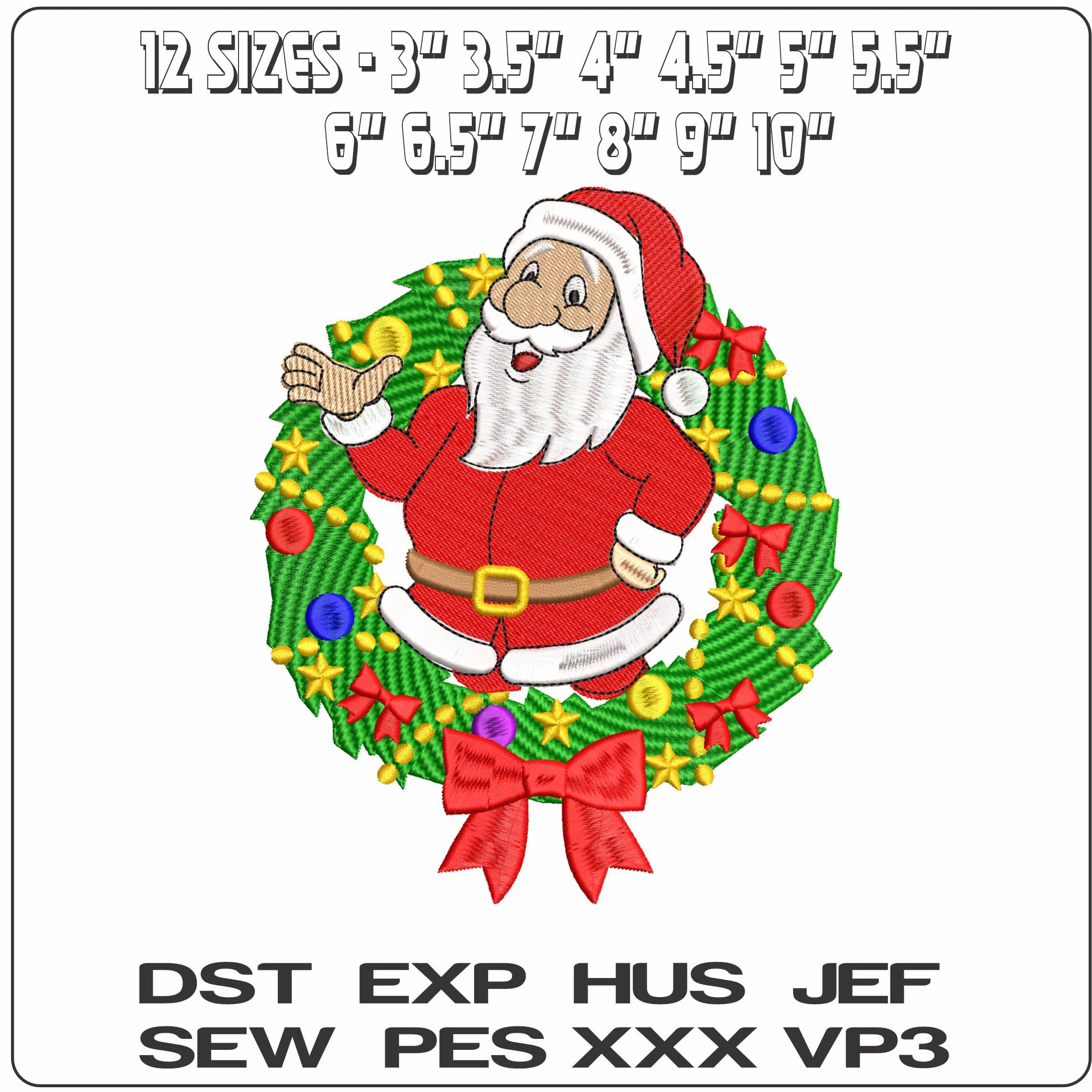 Santa in Christmas Wreath- Elegant embroidery design file - instant download — view 2