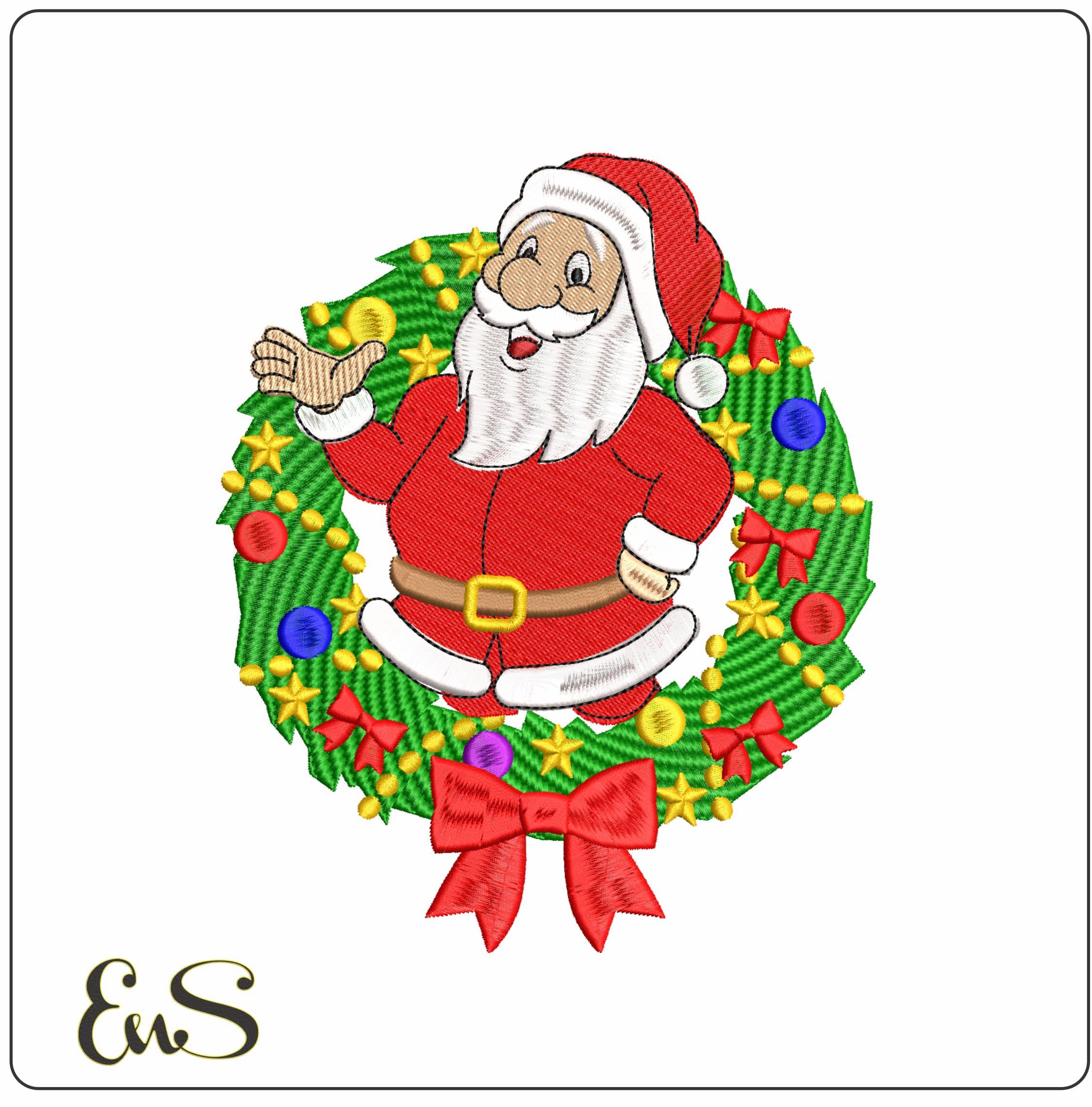 Santa in Christmas Wreath- Elegant embroidery design file - instant download