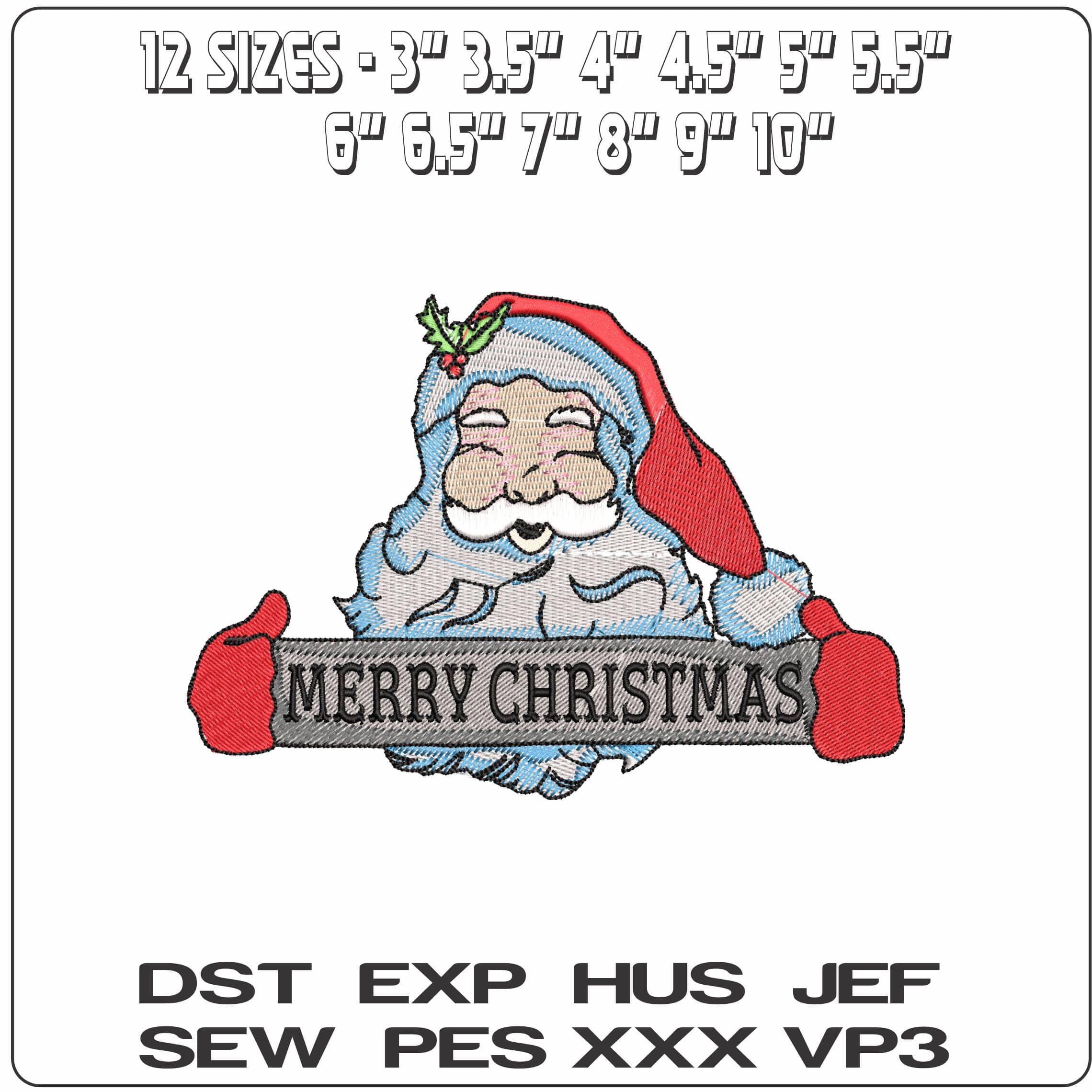 Santa with Merry Xmas Banner- Elegant embroidery design file - instant download — view 2
