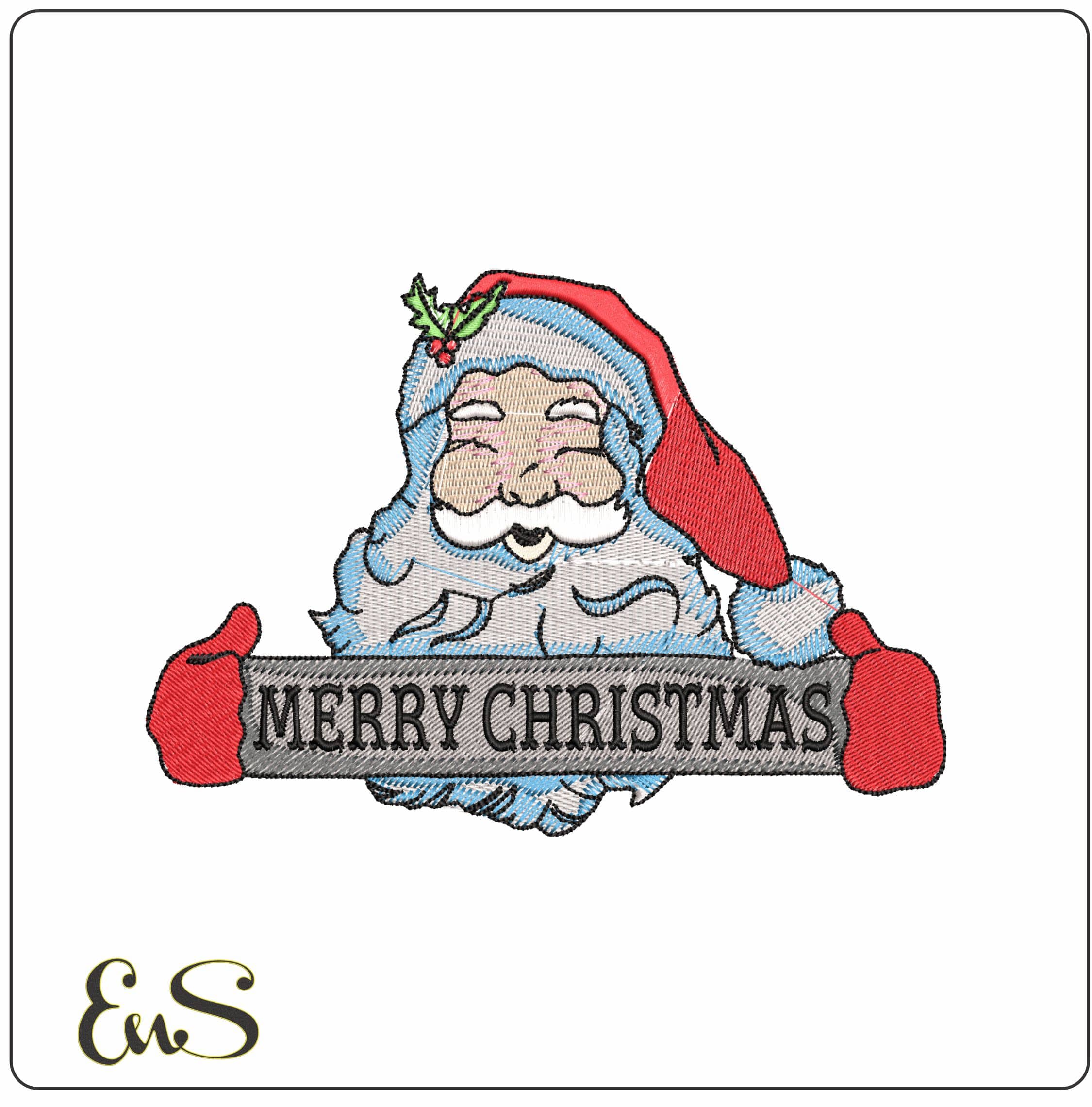 Santa with Merry Xmas Banner- Elegant embroidery design file - instant download
