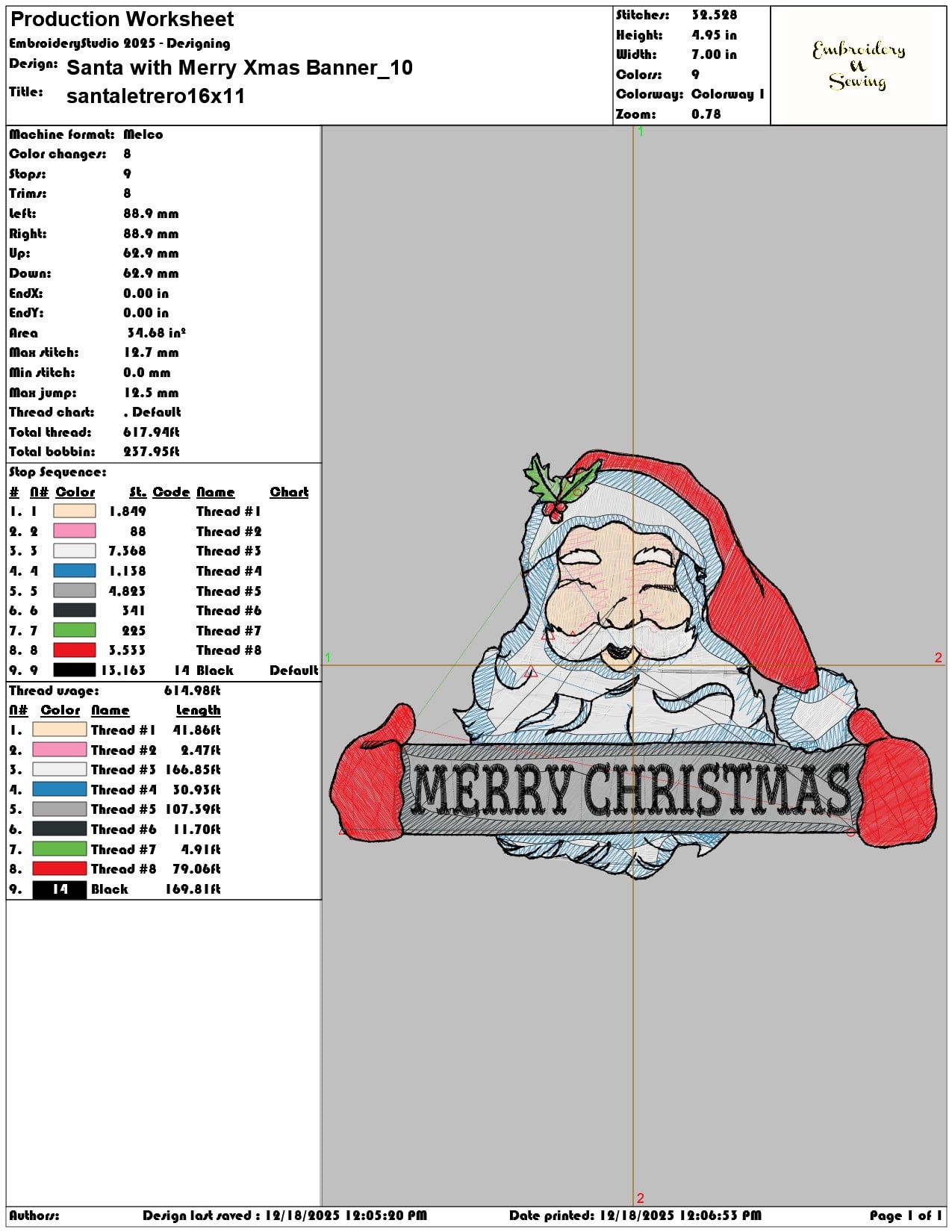 Santa with Merry Xmas Banner- Elegant embroidery design file - instant download — view 3