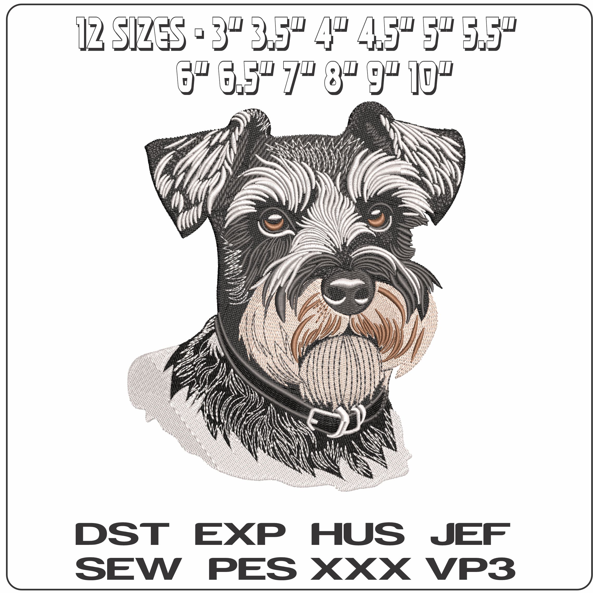 Schnauzer Dog Head- Elegant embroidery design file - instant download — view 2
