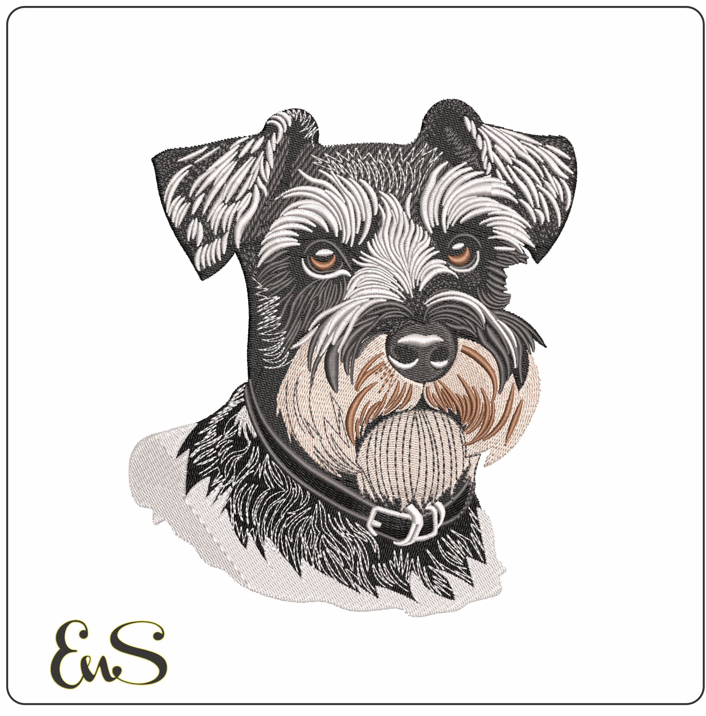 Schnauzer Dog Head- Elegant embroidery design file - instant download