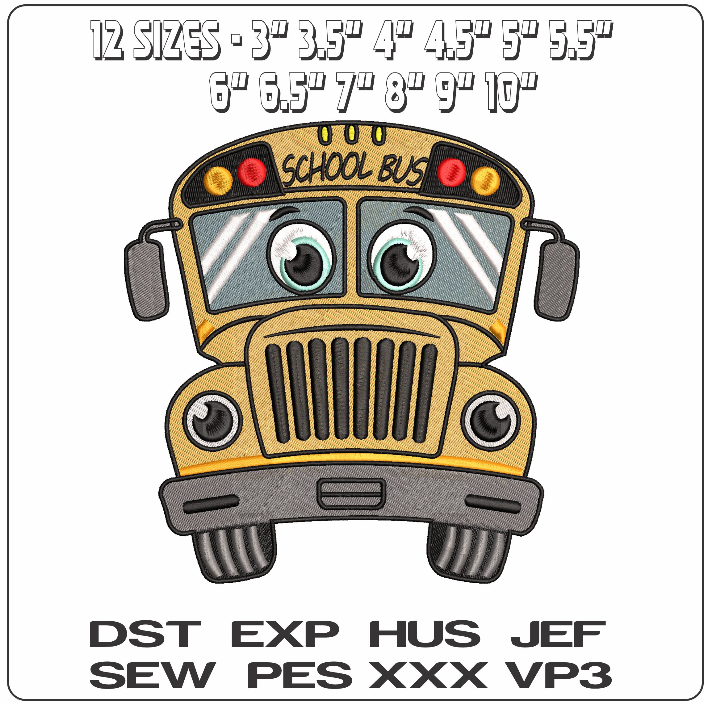 School Bus Cartoon- Elegant embroidery design file - instant download — view 2
