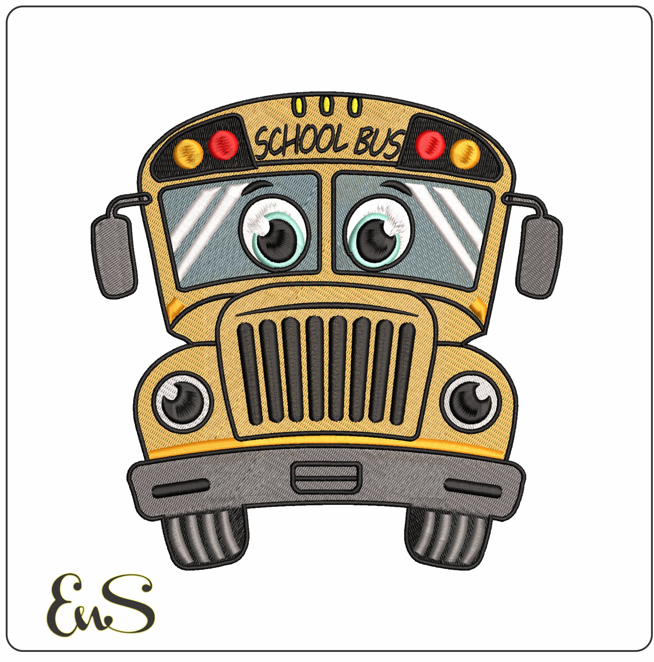 School Bus Cartoon- Elegant embroidery design file - instant download