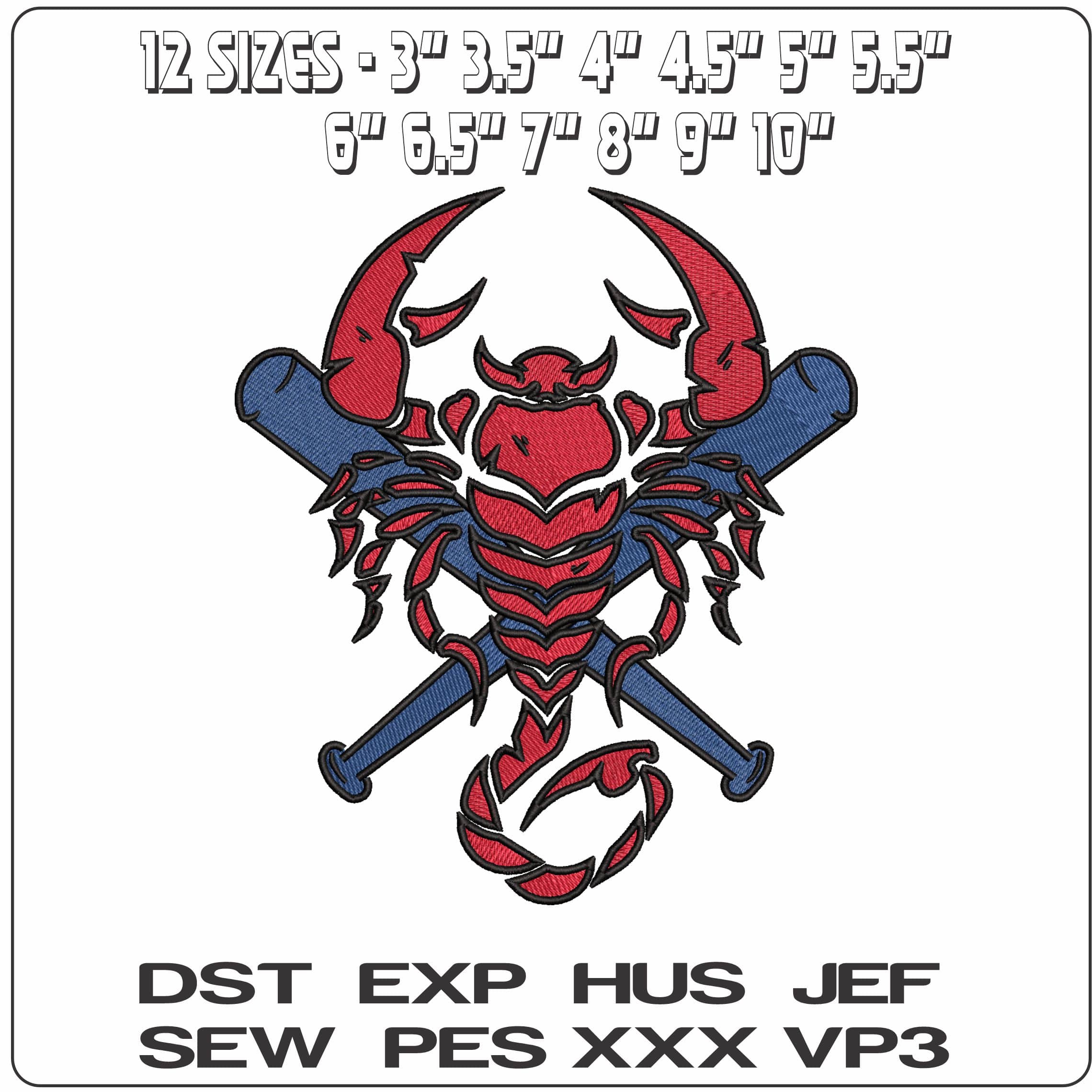 Scorpion and Baseball Bat- Elegant embroidery design file - instant download — view 2